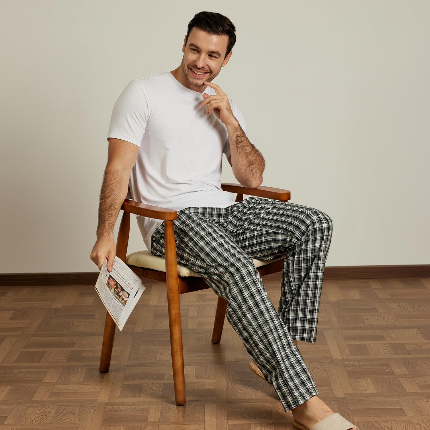 Detalle de MoFiz ZHMF3T604 Men's Cotton Plaid Pajama Pants, Lightweight 3-Pack