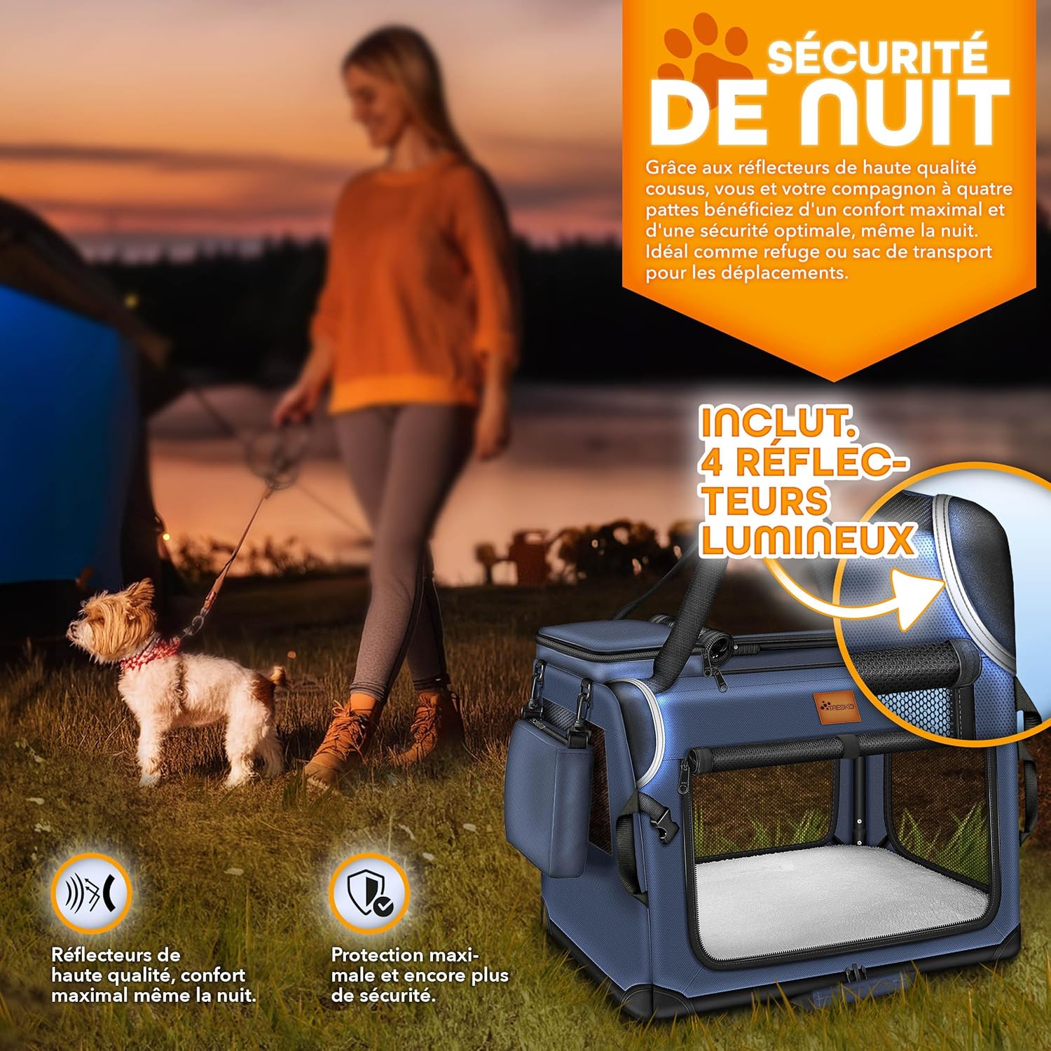 Thumbnail 6 de TRESKO Caisse de transport pliable XXL pour chiens et chats – bleu marine, 83 × 58 × 58 cm
