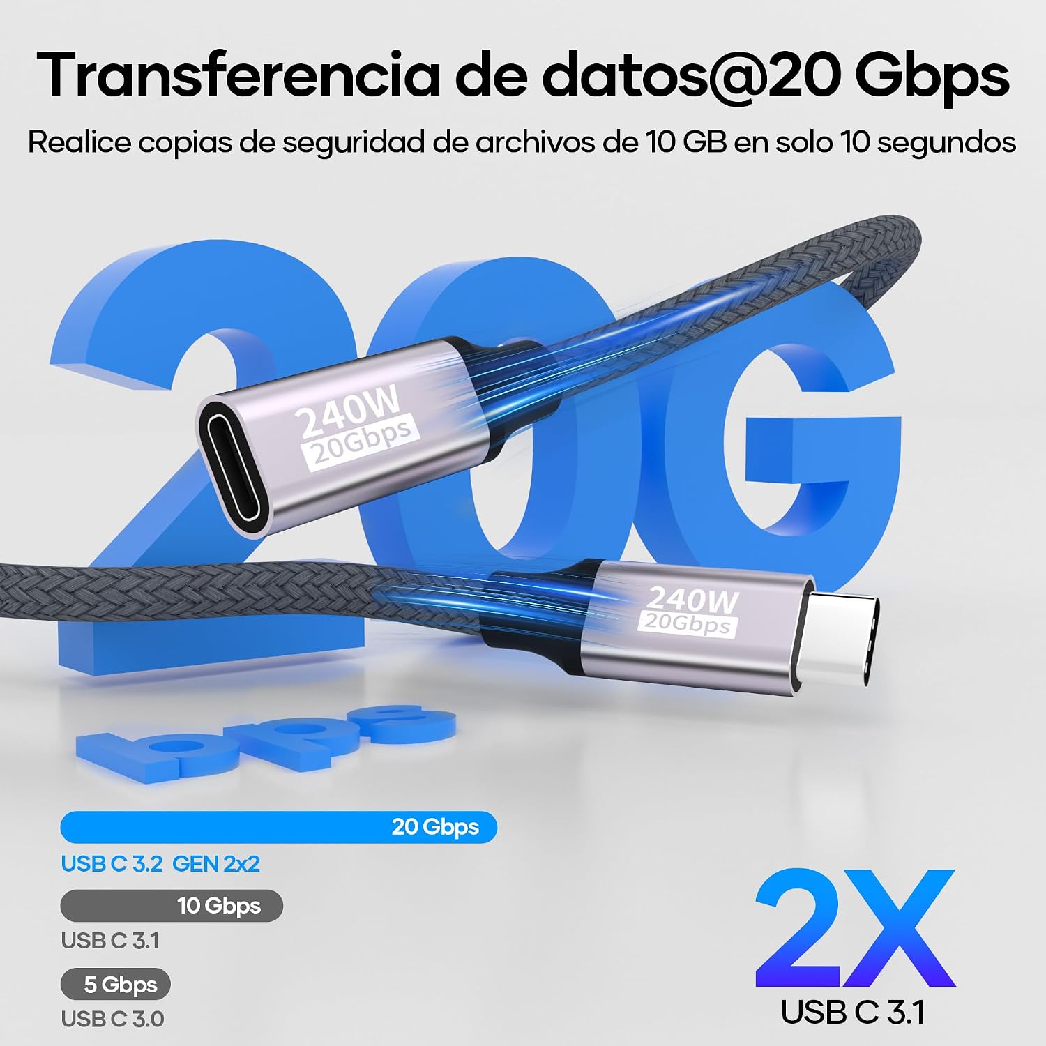 Thumbnail 2 de Cable USB C 1M 20 Gbps 240W - Compatible iPhone y MacBook 🔌
