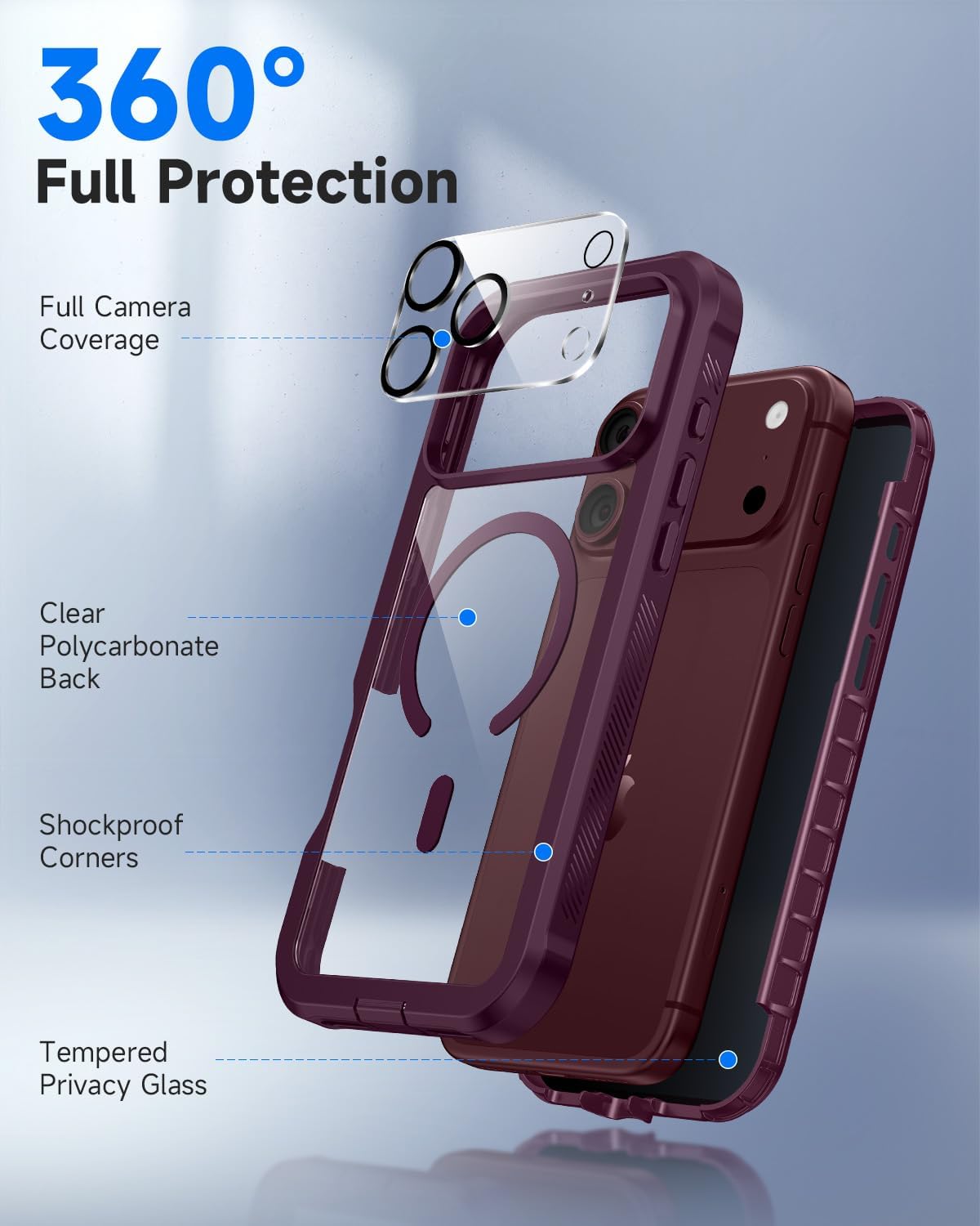 Detalle de seacosmo IP18PMIP17PM Case for iPhone 17 Pro Max, Burgundy Privacy Glass