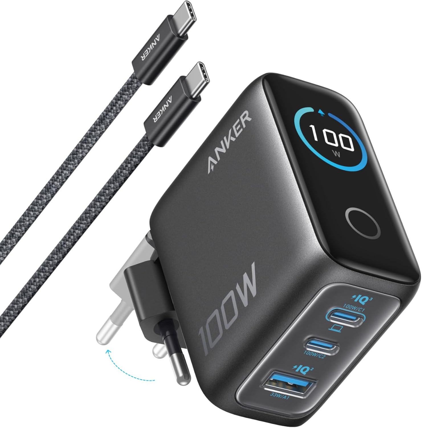Detalle de Anker Cargador USB C 100 W GaN 3 puertos