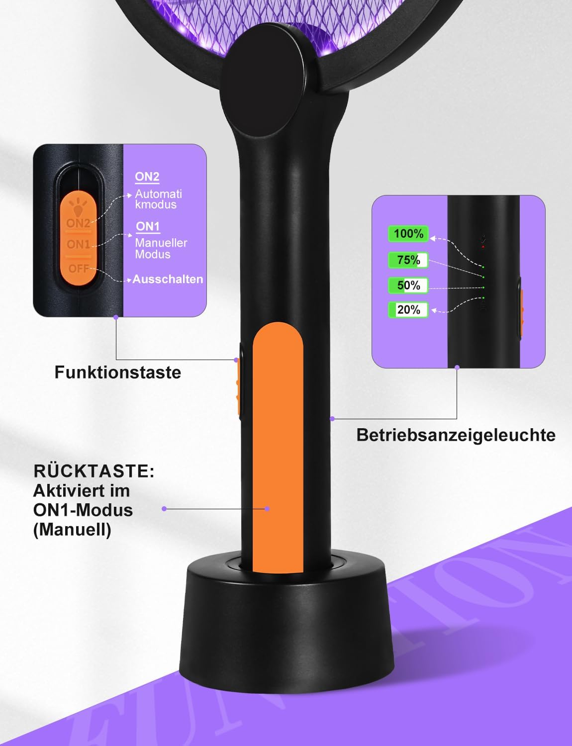 Thumbnail 6 de Bavmosek 4000V Elektrische Fliegenklatsche mit Ladestation – 2 in 1 USB, 1800 mAh Akku