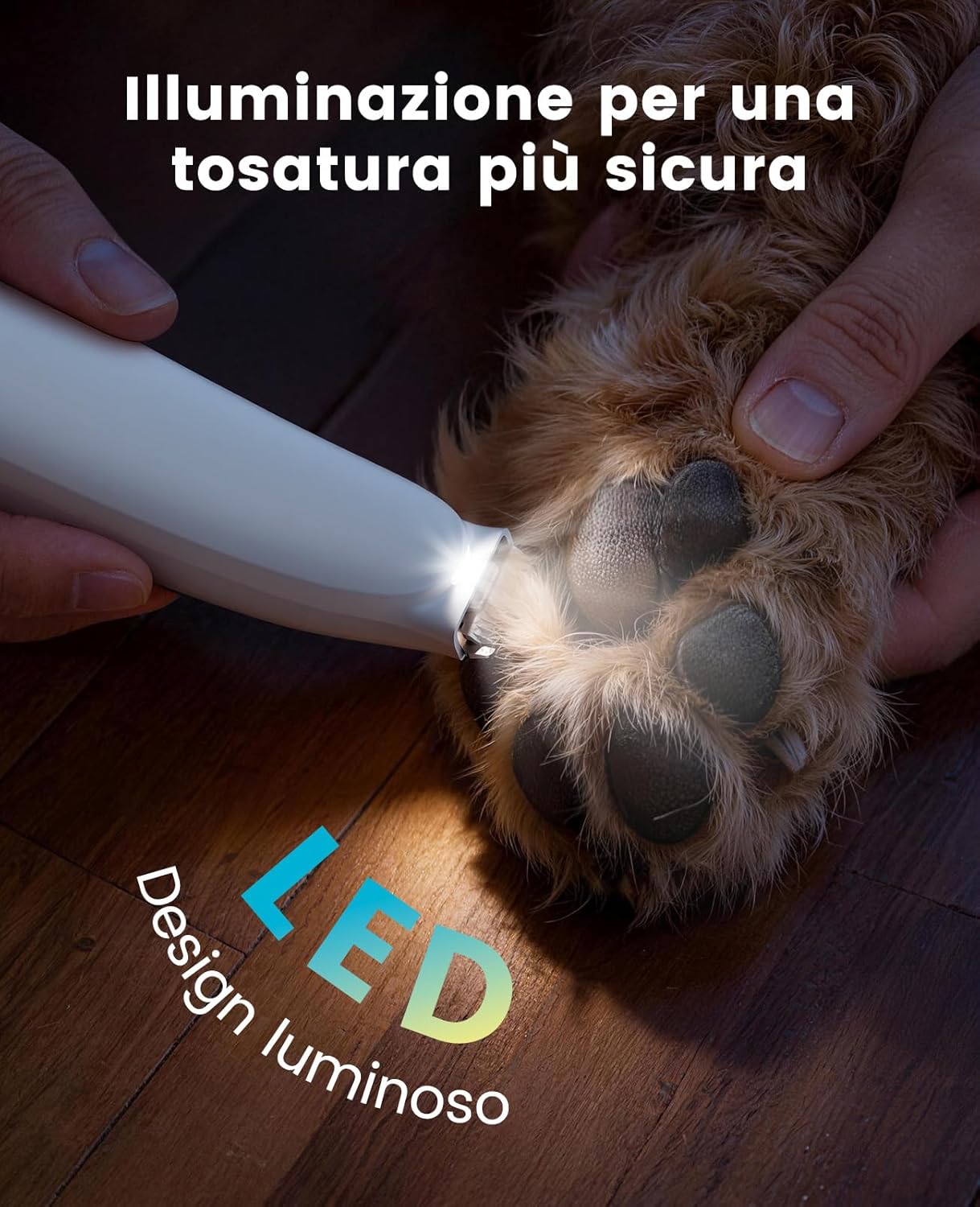 Detalle 2 de Oneisall Tosatrice per gatti con luce a LED: taglia-zampe wireless, silenziosa e leggera