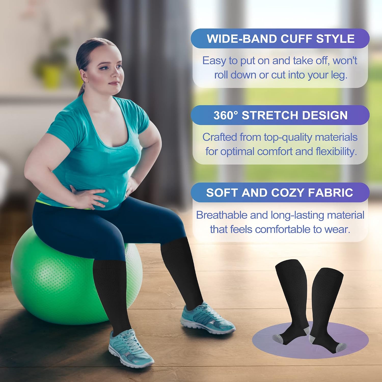 Thumbnail 2 de LEVSOX Plus Size Compression Socks, Wide-Calf Knee-High, 15–20 mmHg