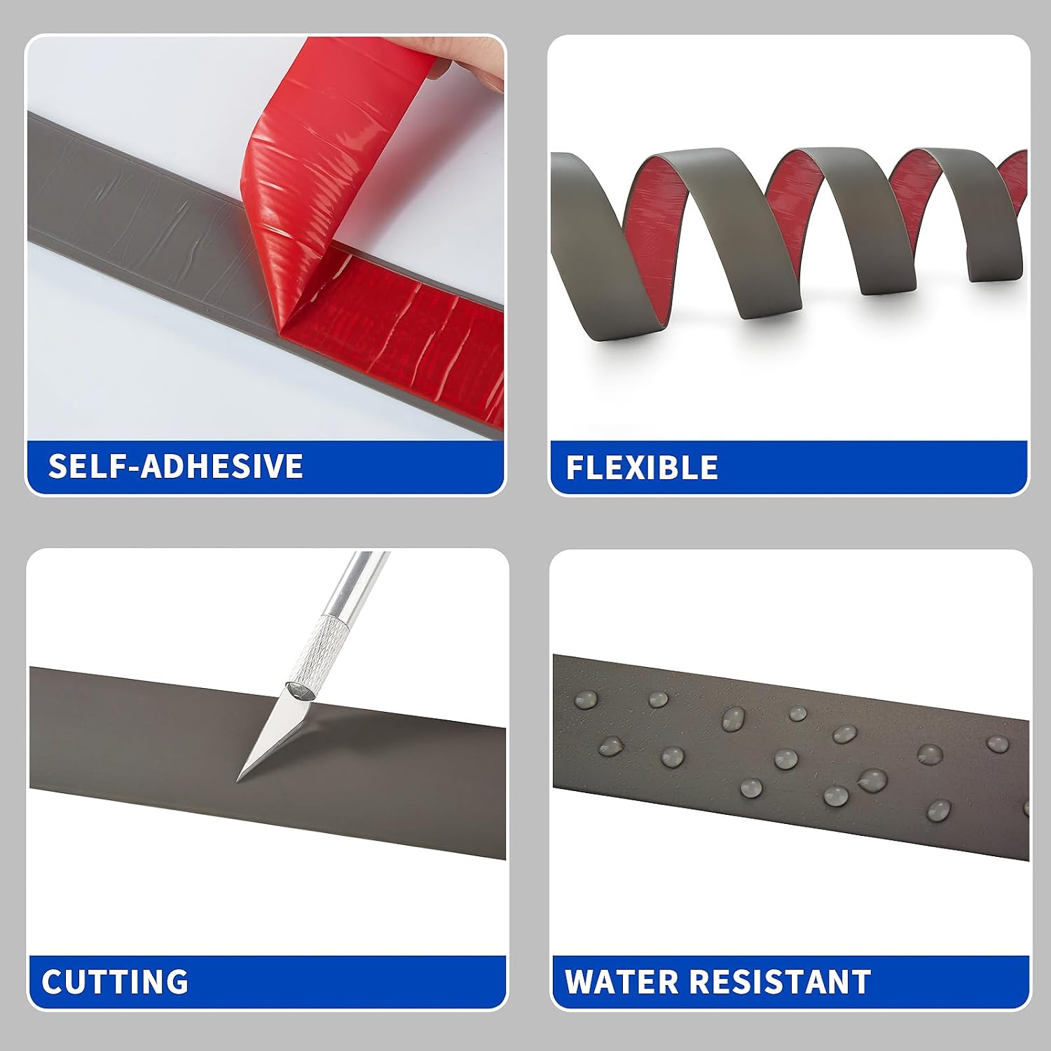 Detalle de Zayejod 2 m Laminatboden-Schwellen-Übergangsstreifen aus PVC – selbstklebende Vinyl-Türleisten für Fugenabdeckung (4 cm, dunkelgrau)