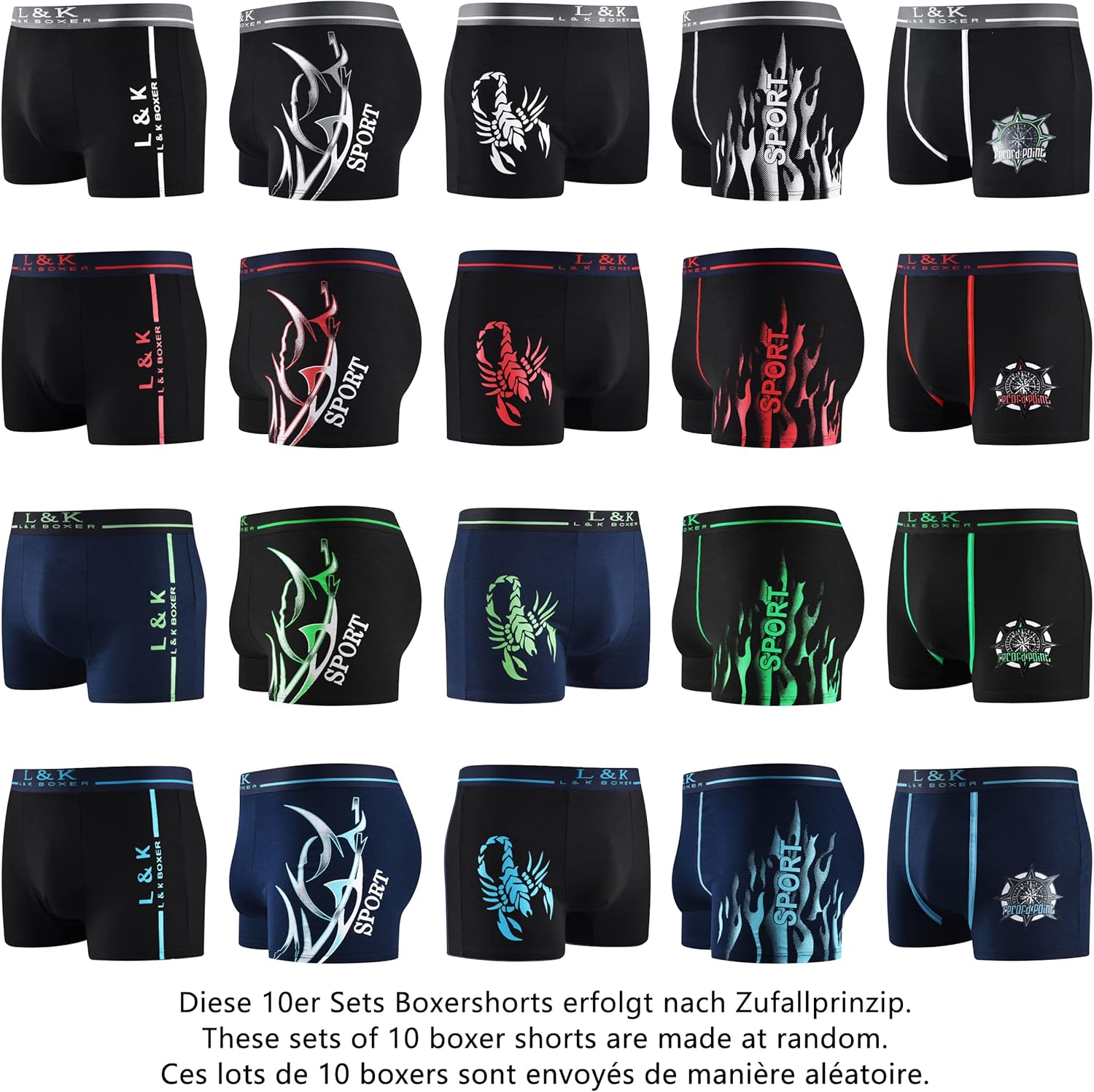 Thumbnail 2 de L&K Lot de 10 Boxers Homme - Motifs estivaux 2024 en coton 1102