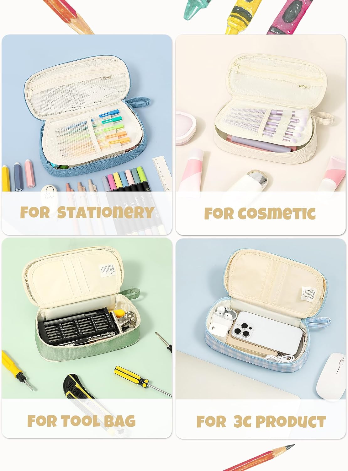 Detalle 2 de SUNEE Cute Pencil Case, Large Soft Corduroy Pouch, Warm Beige with Zipper