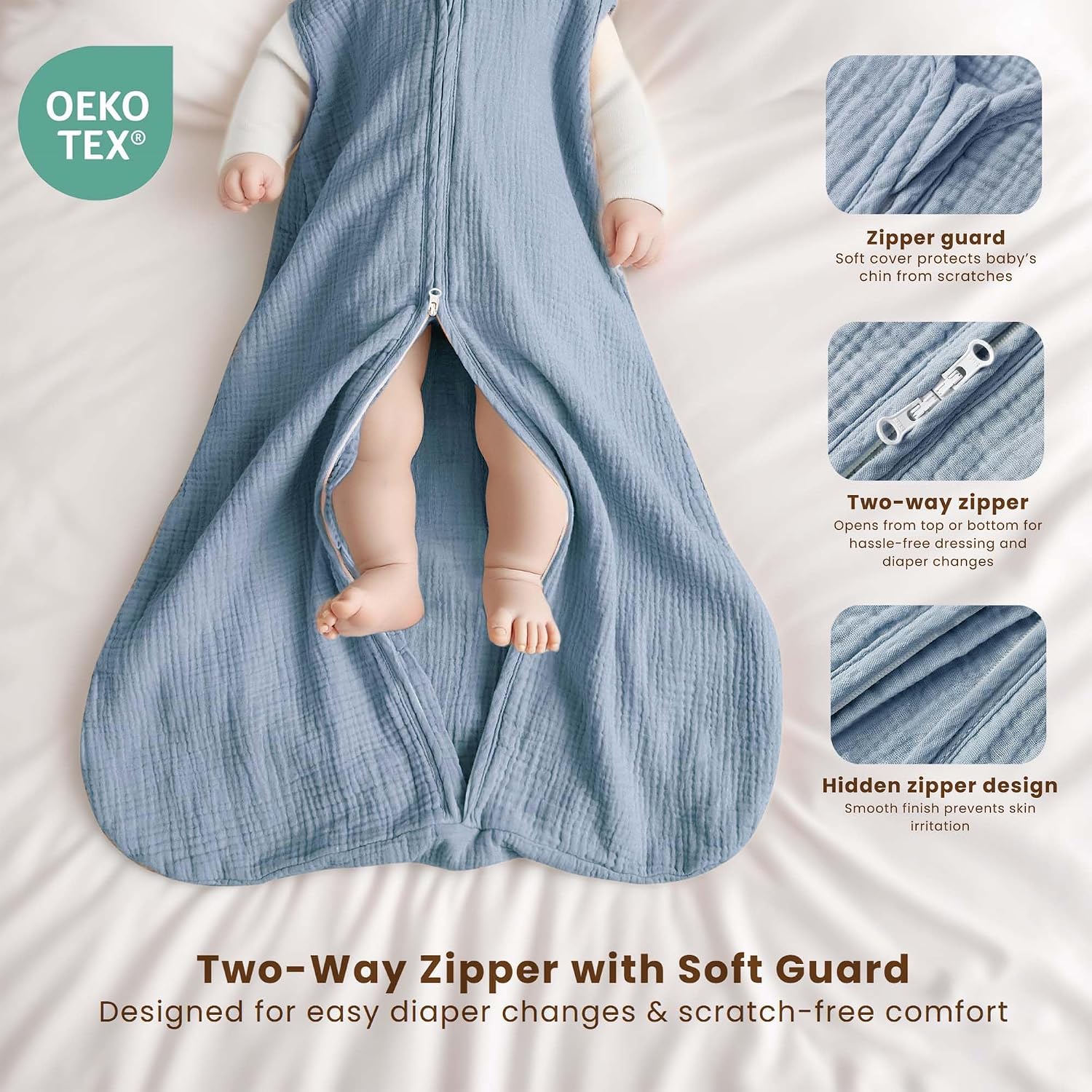 Detalle de Konssy Muslin Baby Sleep Sack 0.8 TOG