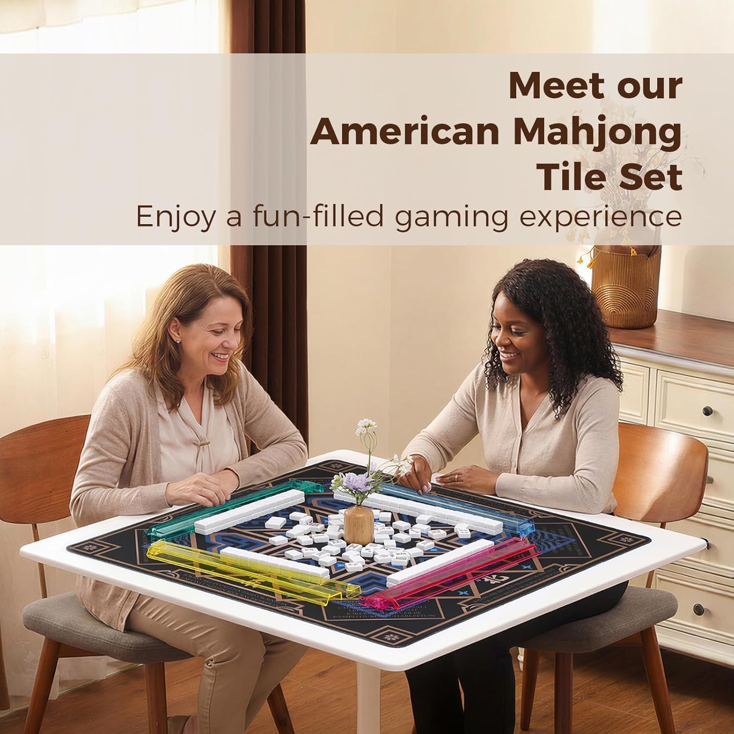 Detalle de Kyerlish American Mahjong - Complete 166-Tile Set with Navy Printed Carrying Bag and All-in-One Racks