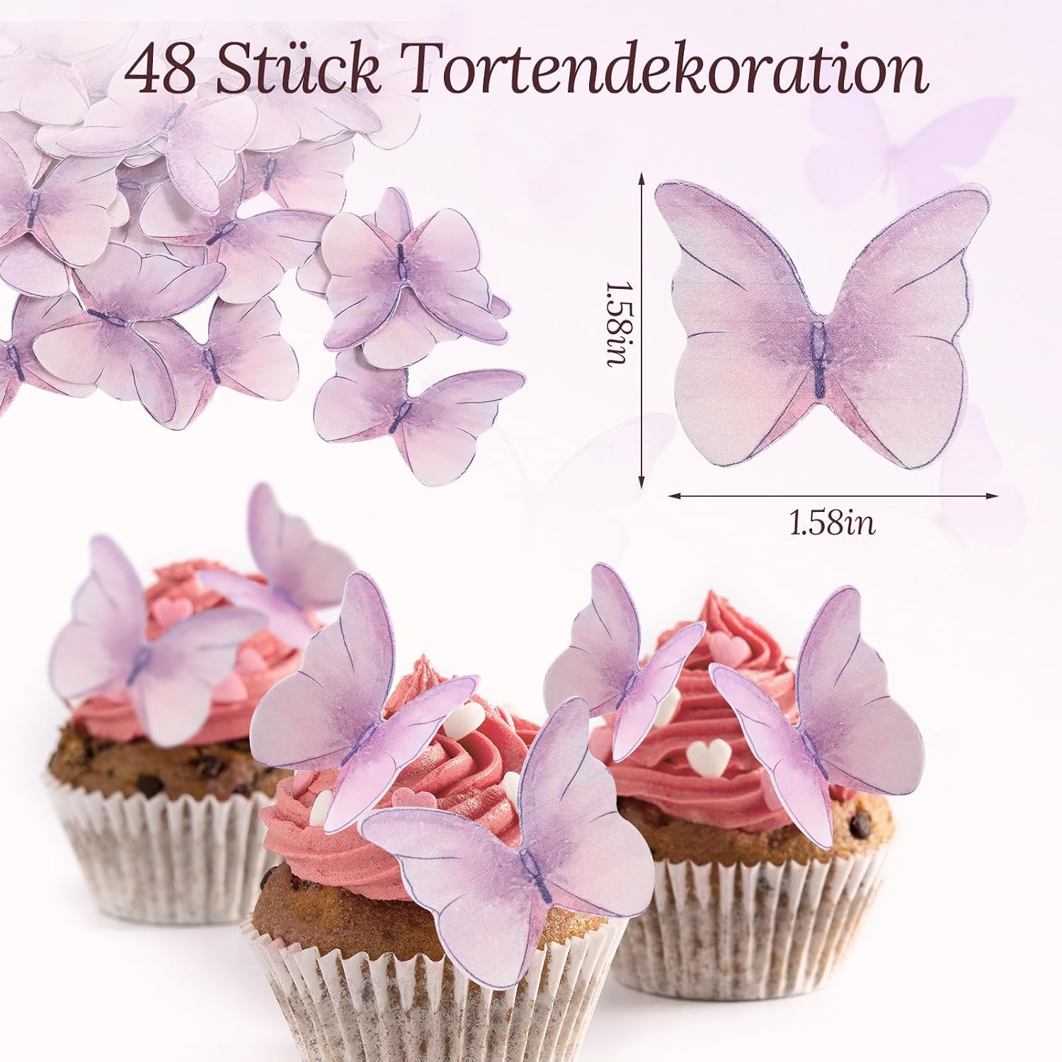 Detalle de Ouxayapl 48 essbare Schmetterlinge als Tortendeko (lila) für Hochzeit, Geburtstag & Partys