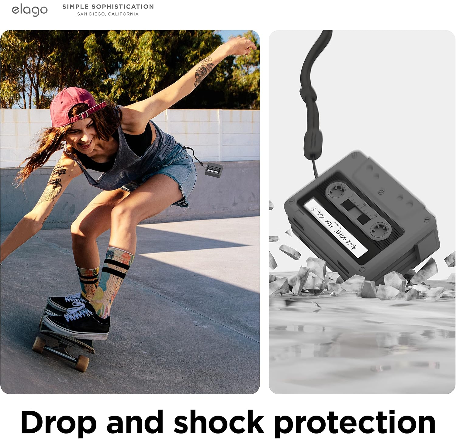 Detalle de elago Coque Cassette pour AirPods Pro 2 (compatible) avec cordon inclus – protection contre les chocs, design noir