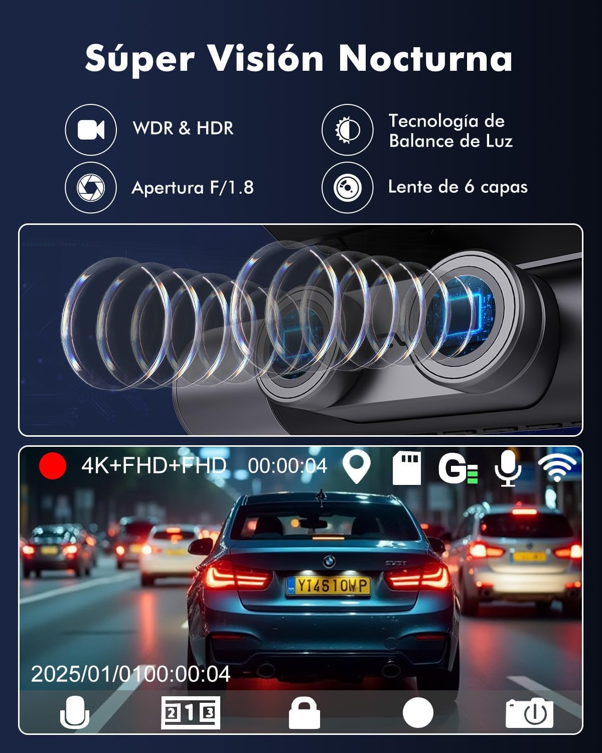 Thumbnail 4 de Frvesroe Dashcam V1 4K 3 canales 64GB
