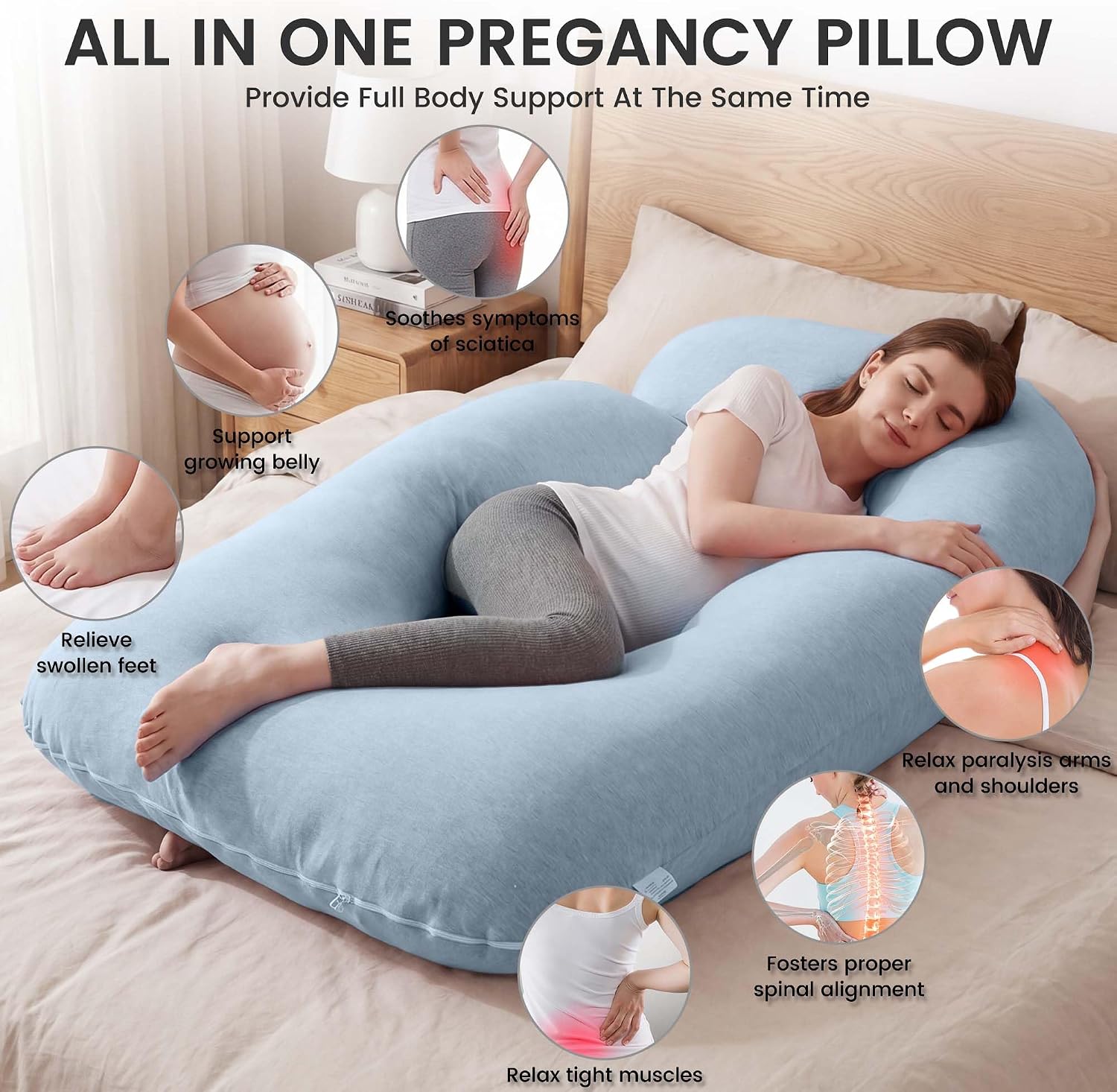 Detalle 2 de Jcickt 59" Full-Body Pregnancy Pillow with Cooling, Removable Cover