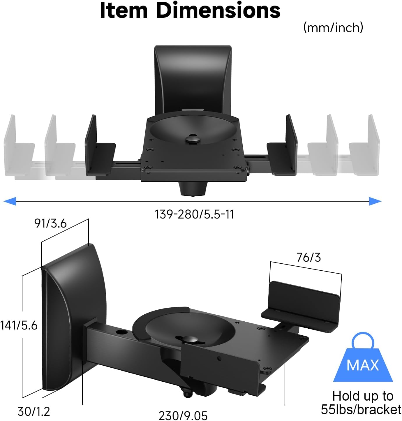 Detalle de Suptek Speaker Wall Mounts (2-Pack) – Dual Wall Brackets for Surround Sound Speakers up to 55 lbs