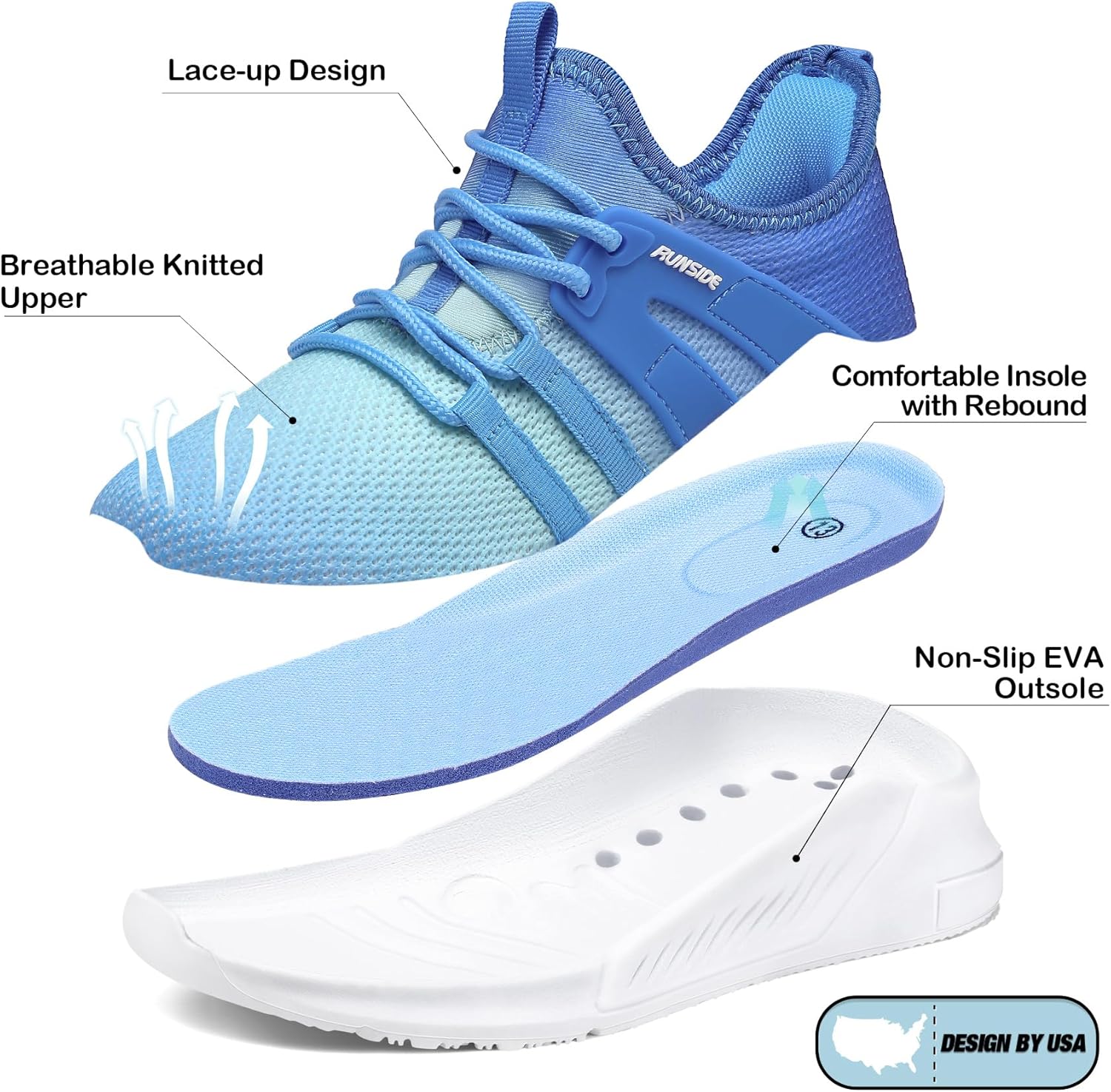 Thumbnail 4 de RUNSIDE Kids Tennis Shoes (Lightweight, Breathable) With Lace-Up Fit