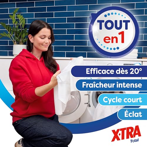 Detalle de X-TRA Total Lessive Liquide Tout en 1 – Efficacité anti-taches renforcée, cycle court, Éclat et Fraîcheur (85 lavages)