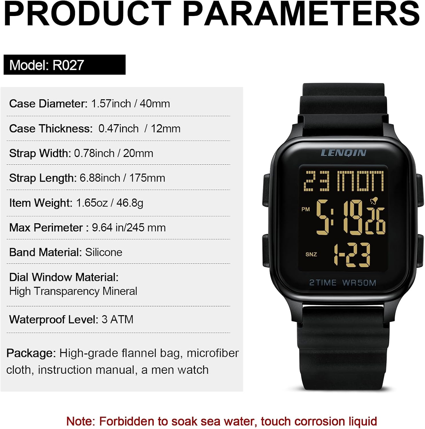 Thumbnail 6 de LN LENQIN Herren Digitaluhr: Sport-Uhr mit Wecker, Stoppuhr & LED-Hintergrundbeleuchtung (30 m wasserdicht)