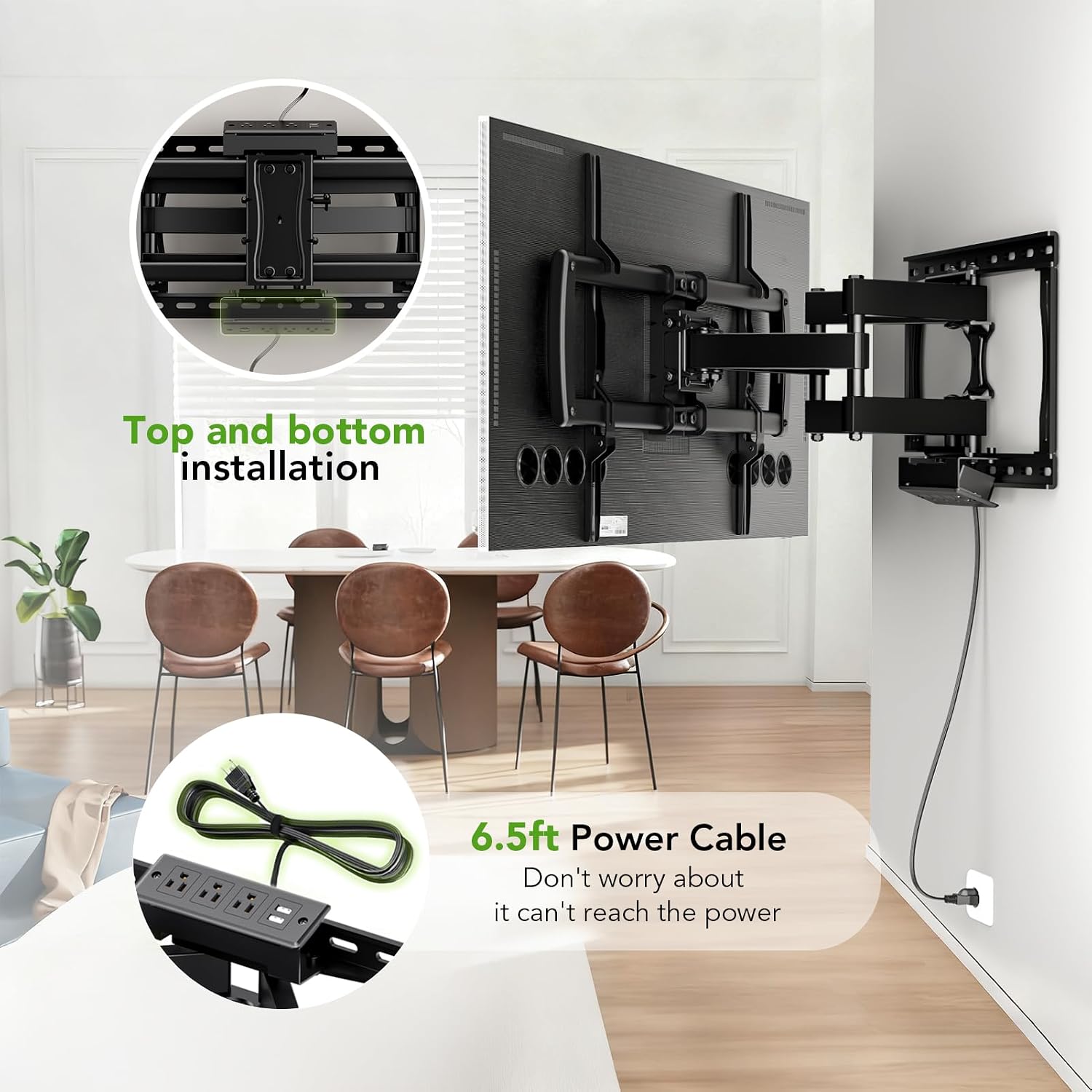 Detalle 2 de Full Motion TV Wall Mount Bracket with Power Outlet for 32-85 inch TVs (Dual Articulating Arms)