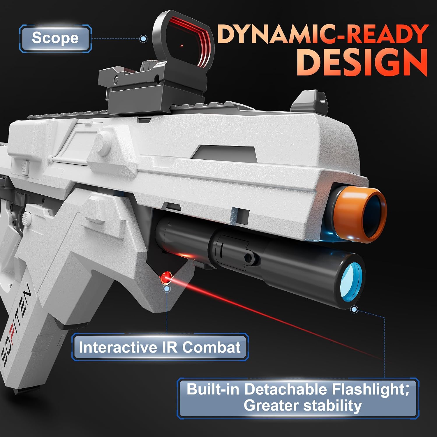 Detalle 2 de SOFITEN Automatic Foam Dart Blaster with Flashlight, Foldable Stock and Vest
