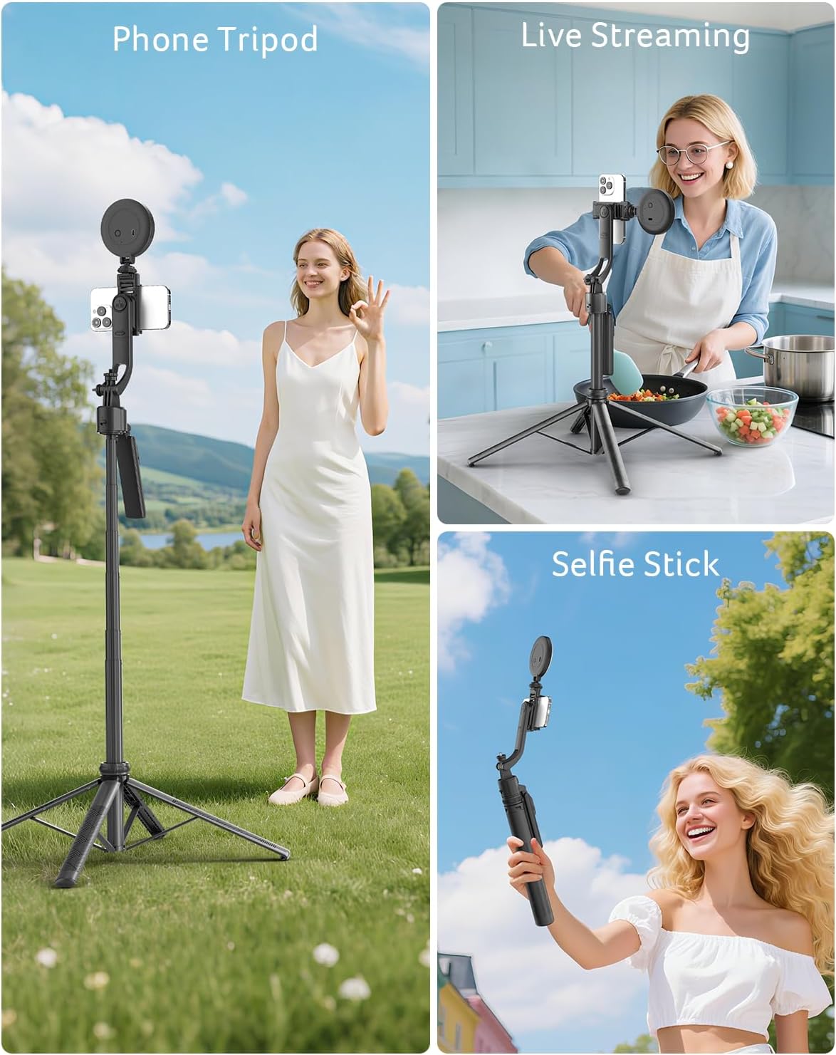 Thumbnail 4 de Acer Gadget Auto Face Tracking Tripod Selfie Stick (64.4 in) with Light & Remote for iPhone, Cell Phones, Android, and Cameras