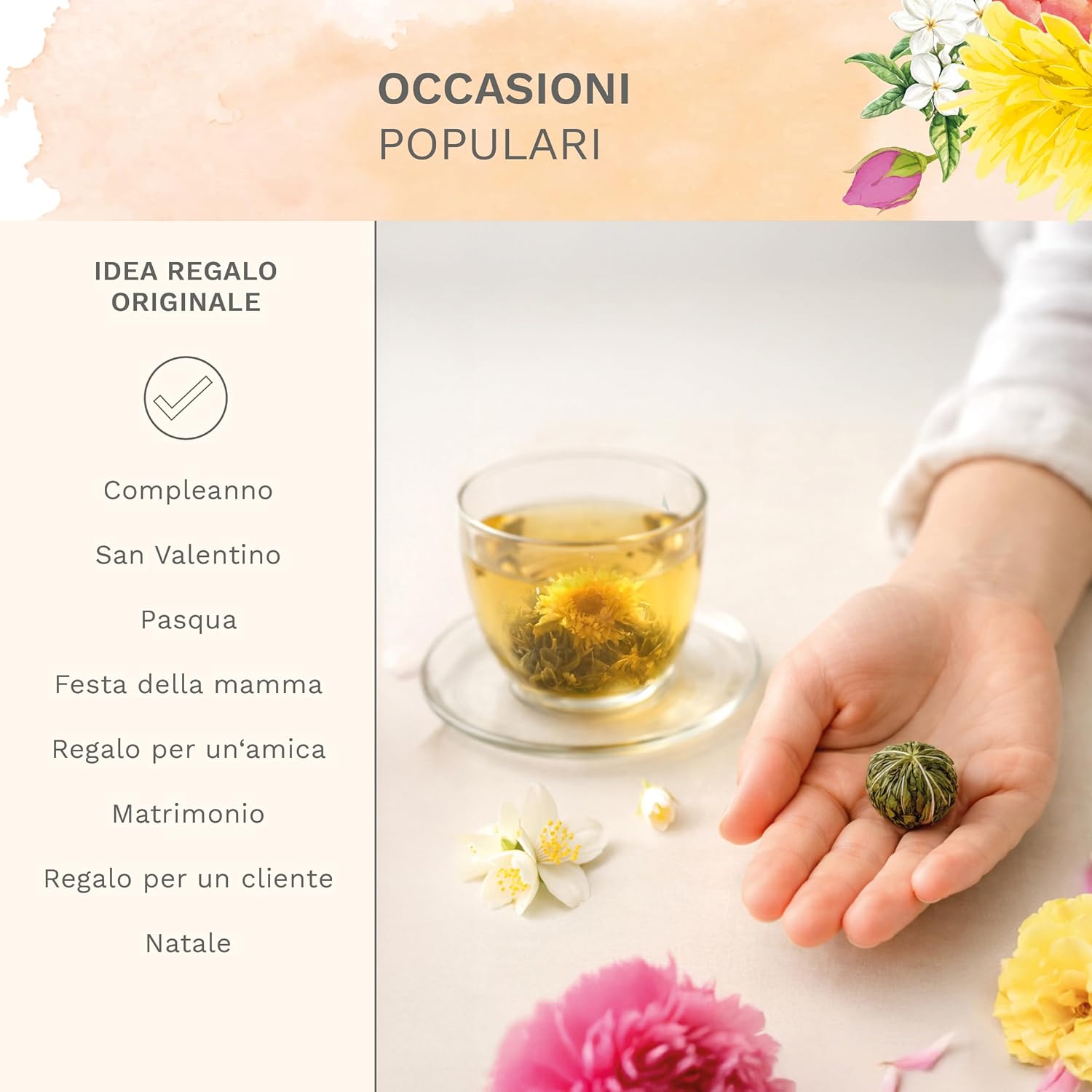 Thumbnail 5 de Creano Set Regalo Fiori di Tè “Flower Design” con teiera in vetro da 500 ml e 6 tè bianco