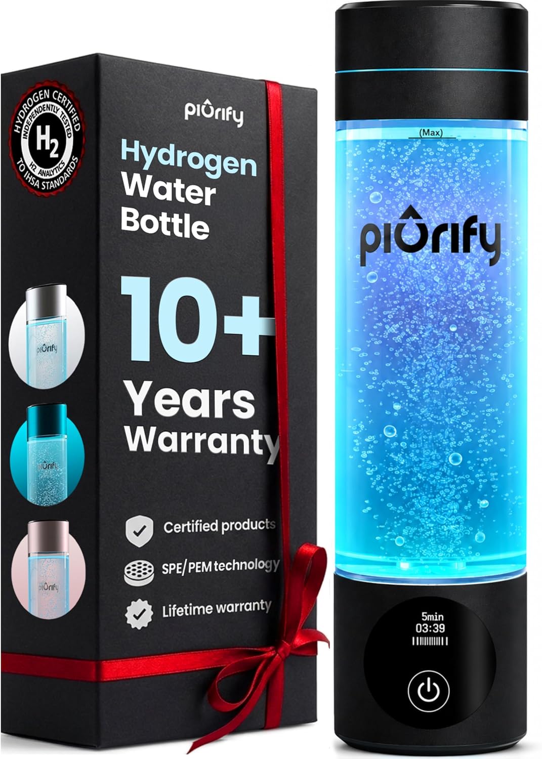 Detalle de PIURIFY Hydrogenator Bottle Hydrogen Water Generator, 10 oz, OLED Display