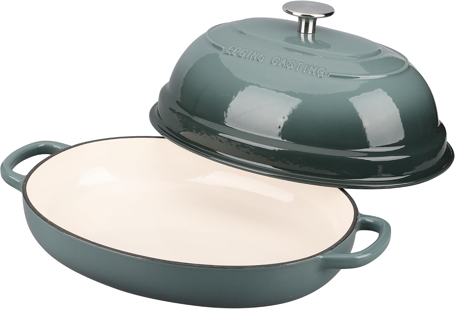 Thumbnail 3 de 6QT Enameled Oval Cast Iron Dutch Oven Bread Pot (Slateblue) with Lid for Sourdough & Artisan Loaves