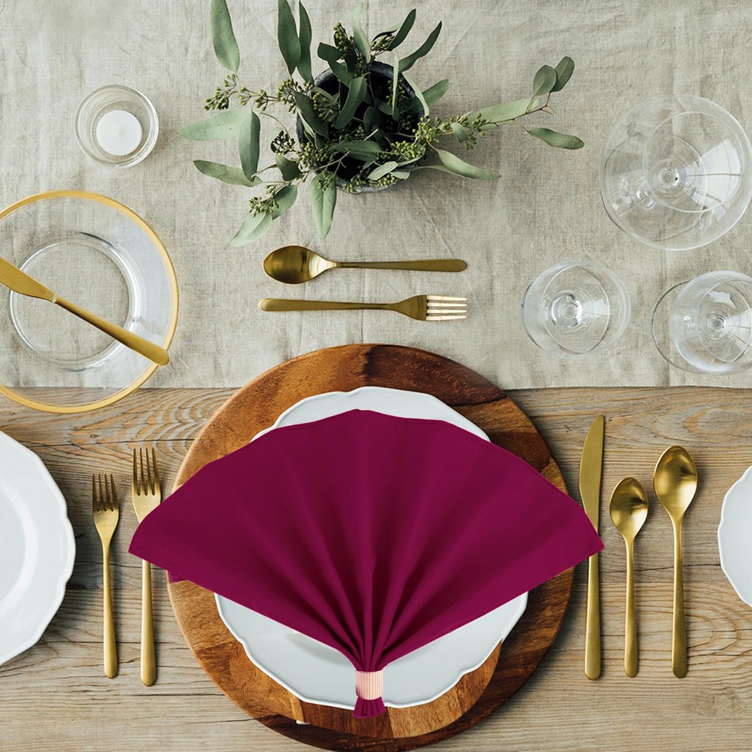 Thumbnail 1 de Sweet Needle 12-Pack 100% Cotton Oversized Dinner Napkins, Burgundy 45 cm x 45 cm