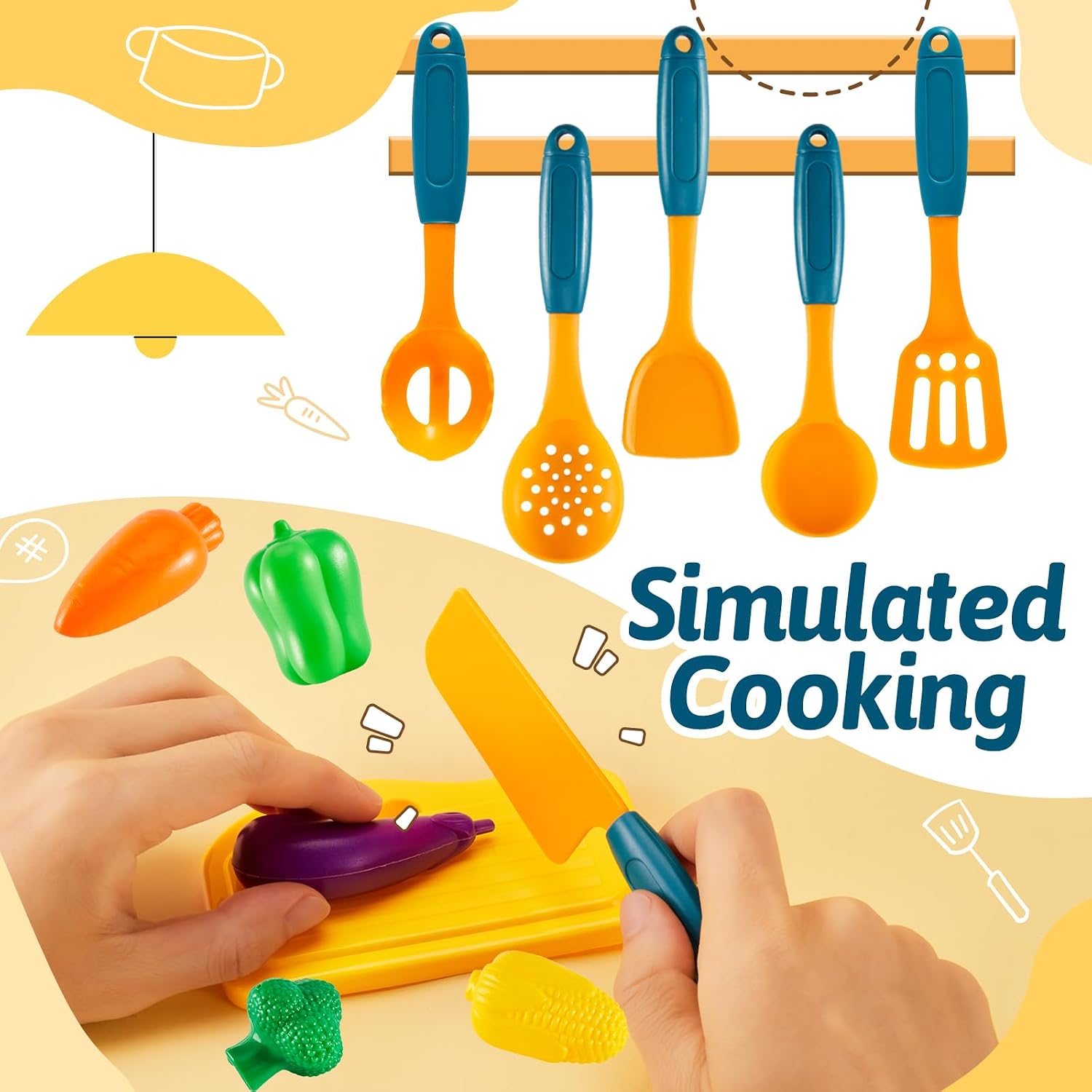 Detalle de LINFUN KIDS Mud Kitchen Accessories Toy Pots and Pans Play Food Set
