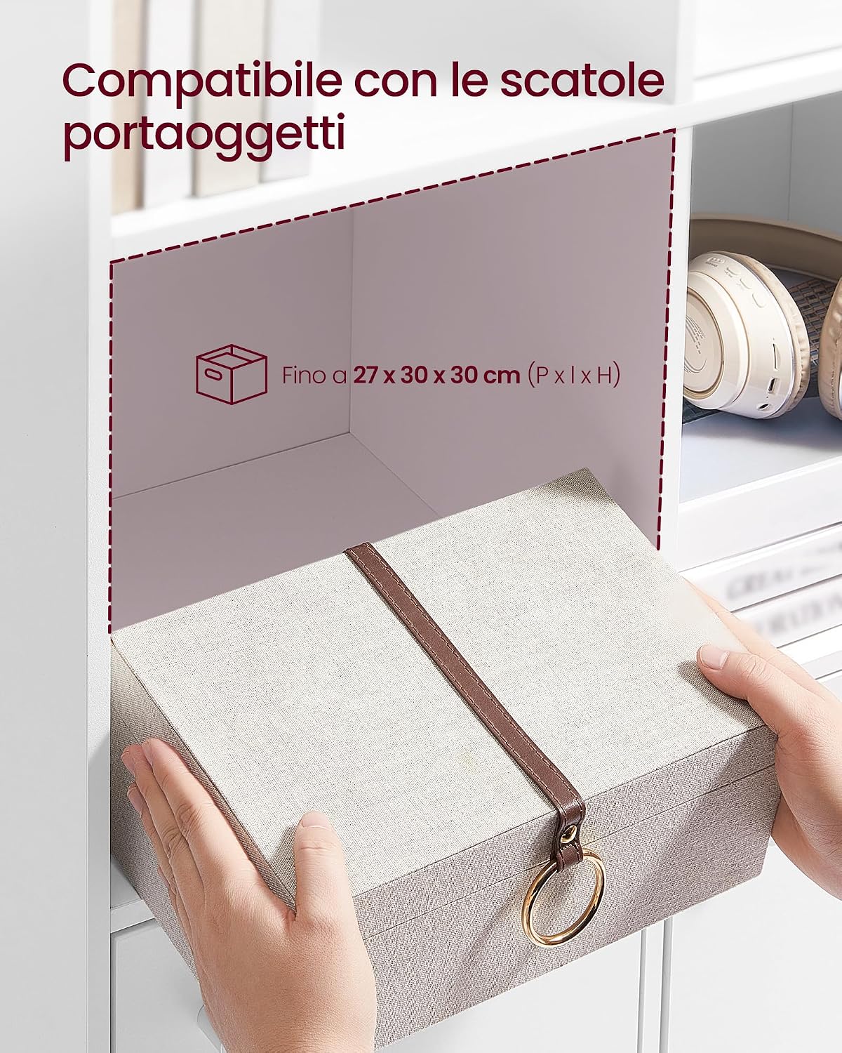 Detalle de VASAGLE Libreria LBC506WB01: Scaffale a 3 Ripiani in Bianco Nuvola con Ante, 29 x 65,8 x 97,8 cm
