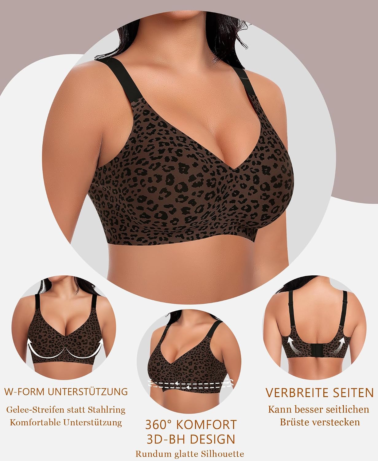 Detalle 2 de Ganado Damen BH Ohne Bügel – Nahtloser Bralette mit V-Ausschnitt und W-Form Stützen