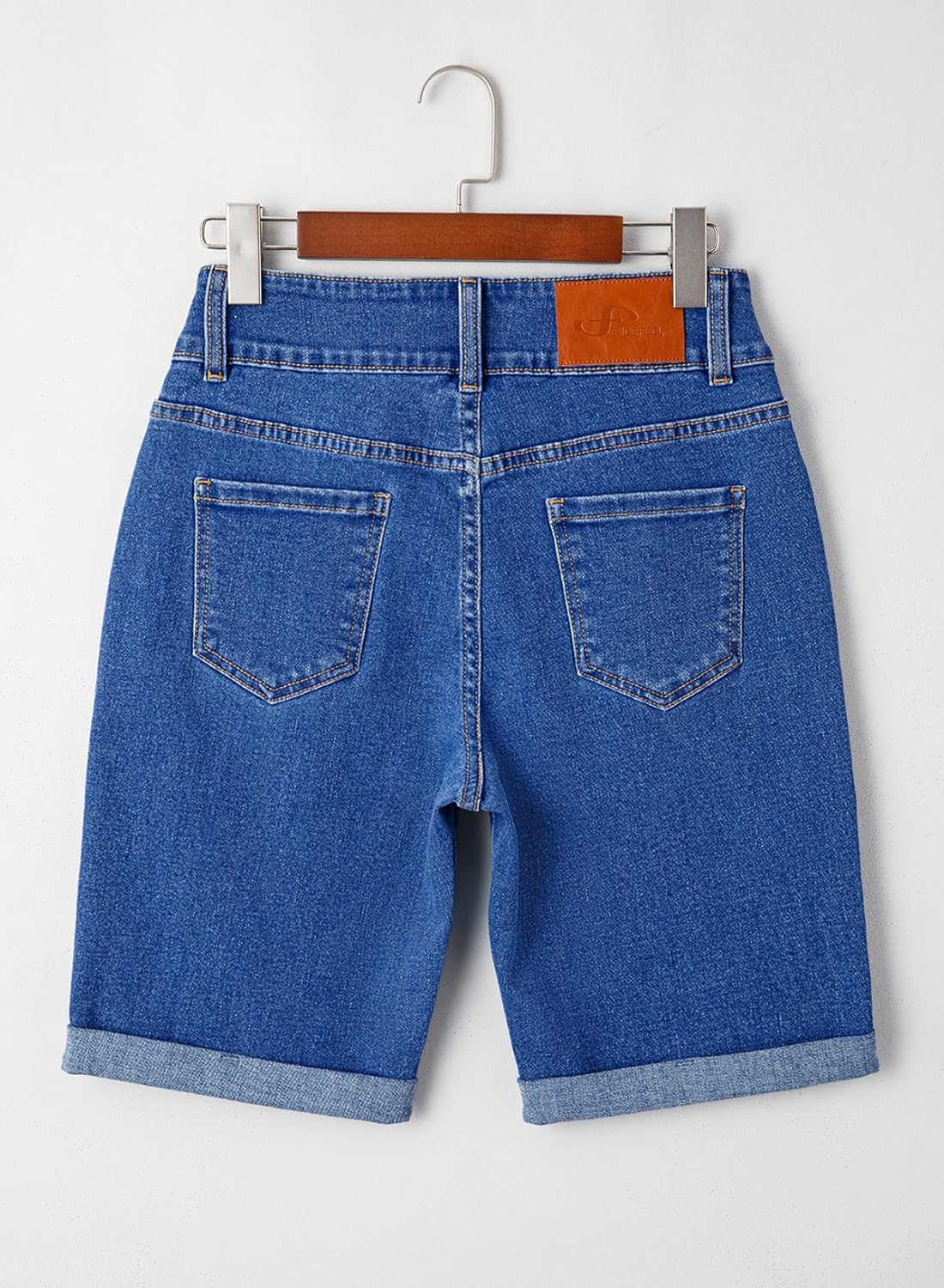 Thumbnail 6 de Sidefeel Women's High Waisted Stretch Denim Bermuda Shorts with Rolled Hem