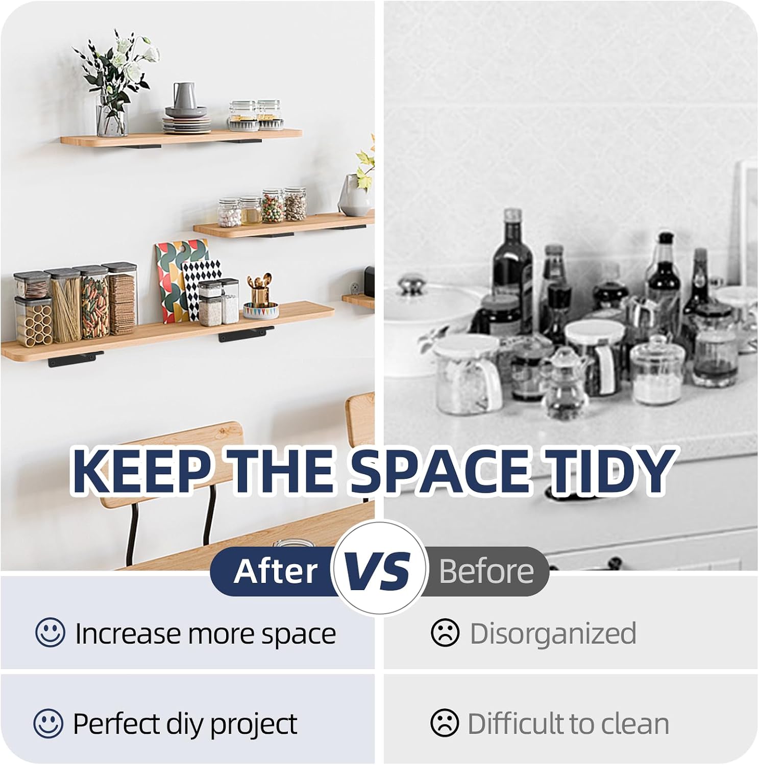 Thumbnail 4 de Starunder 8-Pack Floating Shelf Brackets (4 Inch) — Black Hidden Metal L Brackets for DIY Shelves