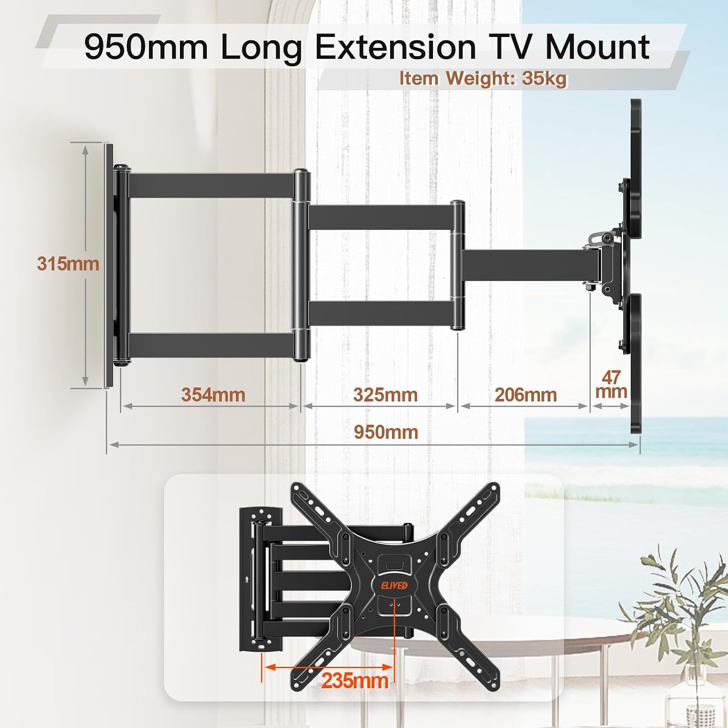Detalle 2 de ELIVED EV3018 950mm Long Arm TV Wall Bracket