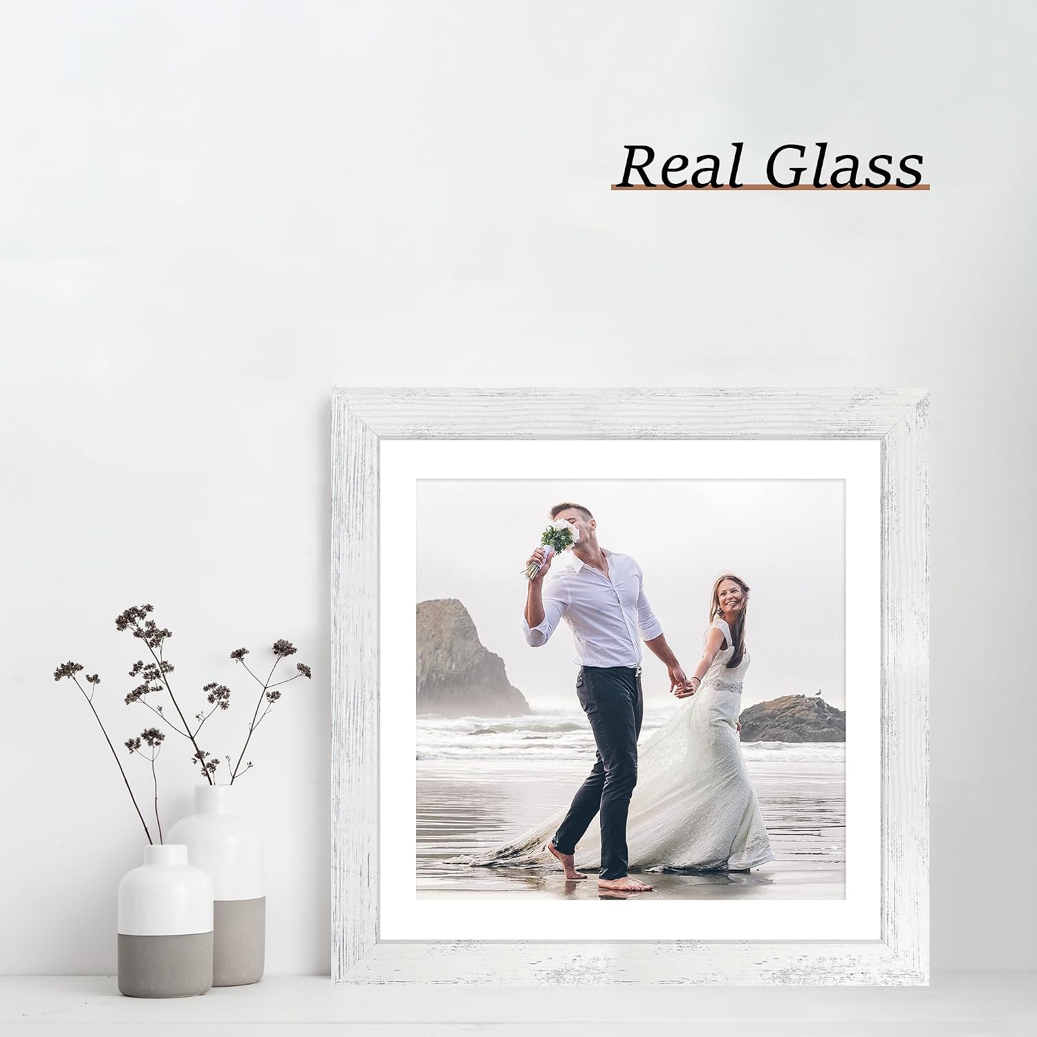 Detalle de iRahmen 12x12 Picture Frame Set of 4 (Tempered Glass) for 10x10 Photos with Mat or 12x12 Without Mat