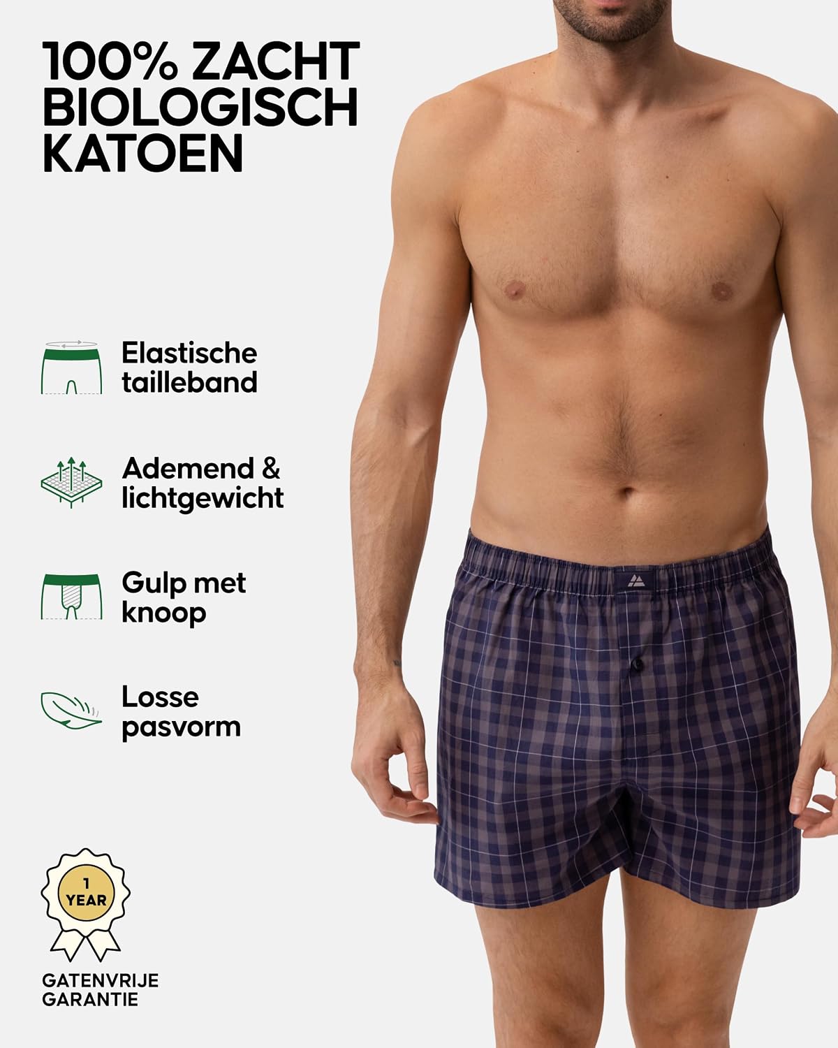 Detalle 2 de DANISH ENDURANCE geweven boxershorts van biologisch katoen met knoopgulp