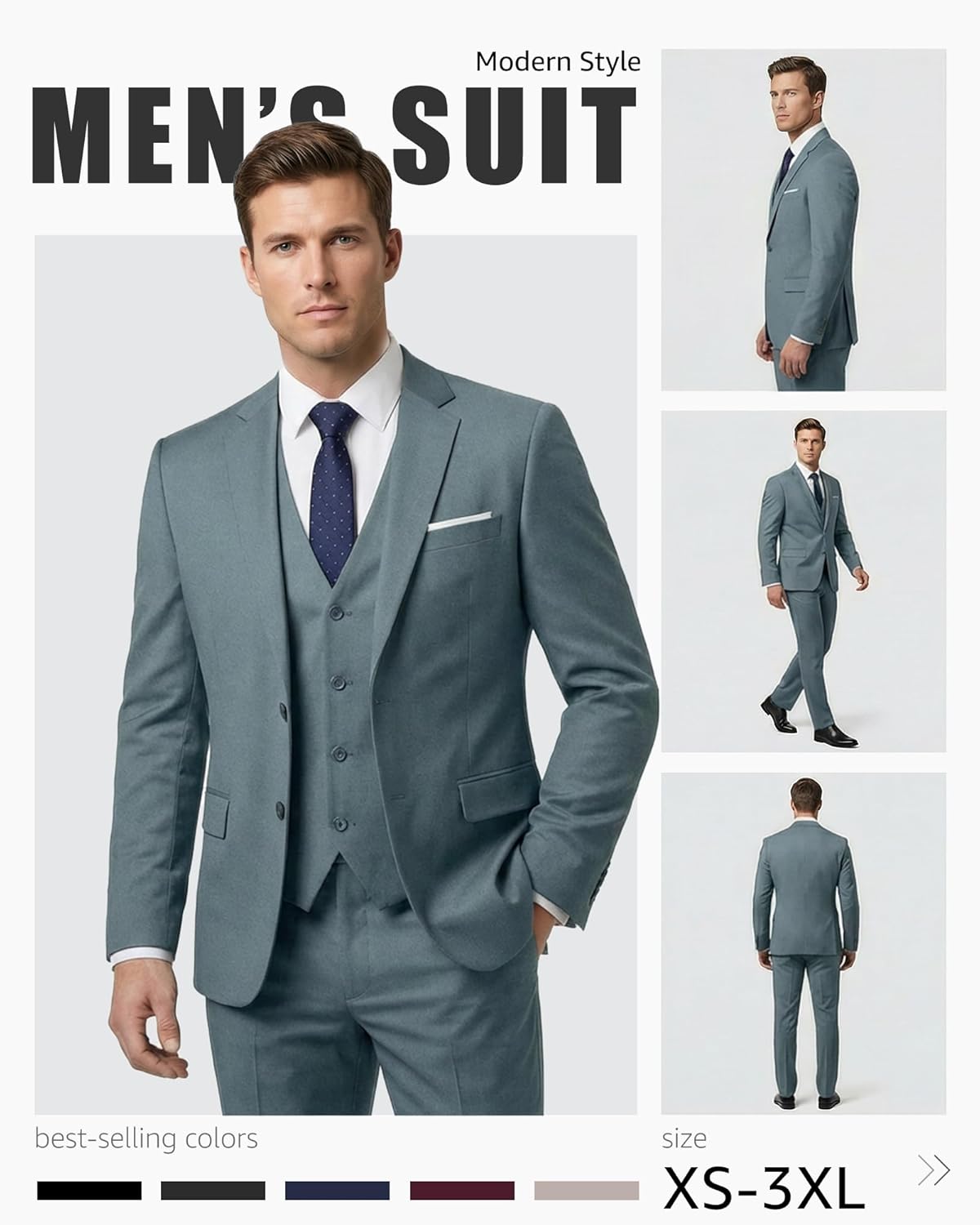 Thumbnail 2 de YND Men's 3 Piece Suit Set with Tie: Slim, Versatile, Ready for Any Occasion