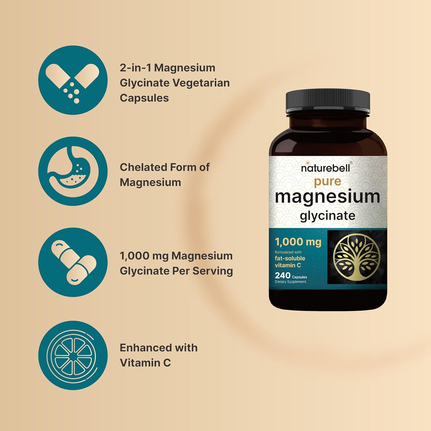 Detalle 2 de NatureBell Magnesium Glycinate Capsules 240 Count