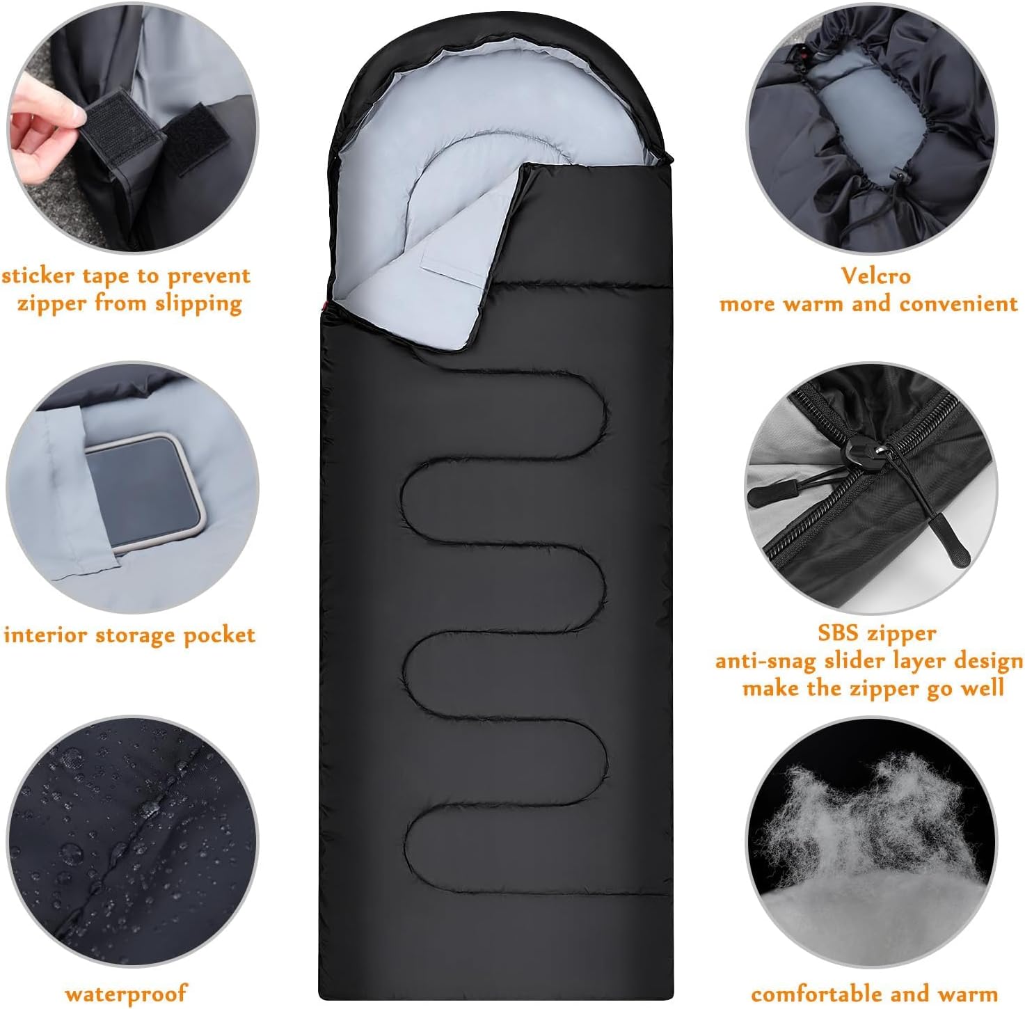 Detalle de Sleeping Bag for Adults 3-Season – Ultra-Light, Waterproof & Compact for Backpacking