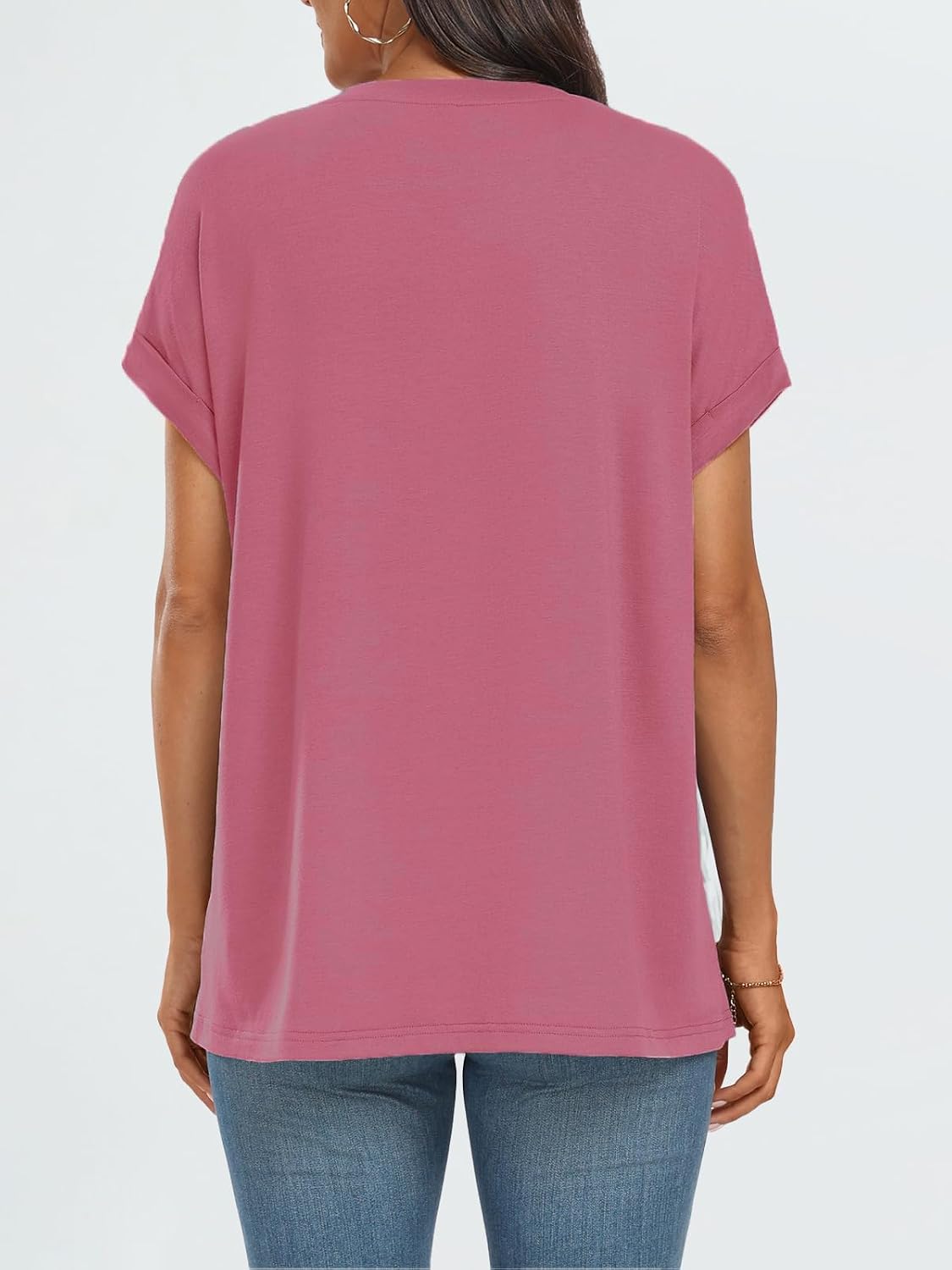 Detalle de Cuptacc Damen Oversize T-Shirt mit Rundhalsausschnitt und Flügelärmel – Kurzarm Sommer Casual