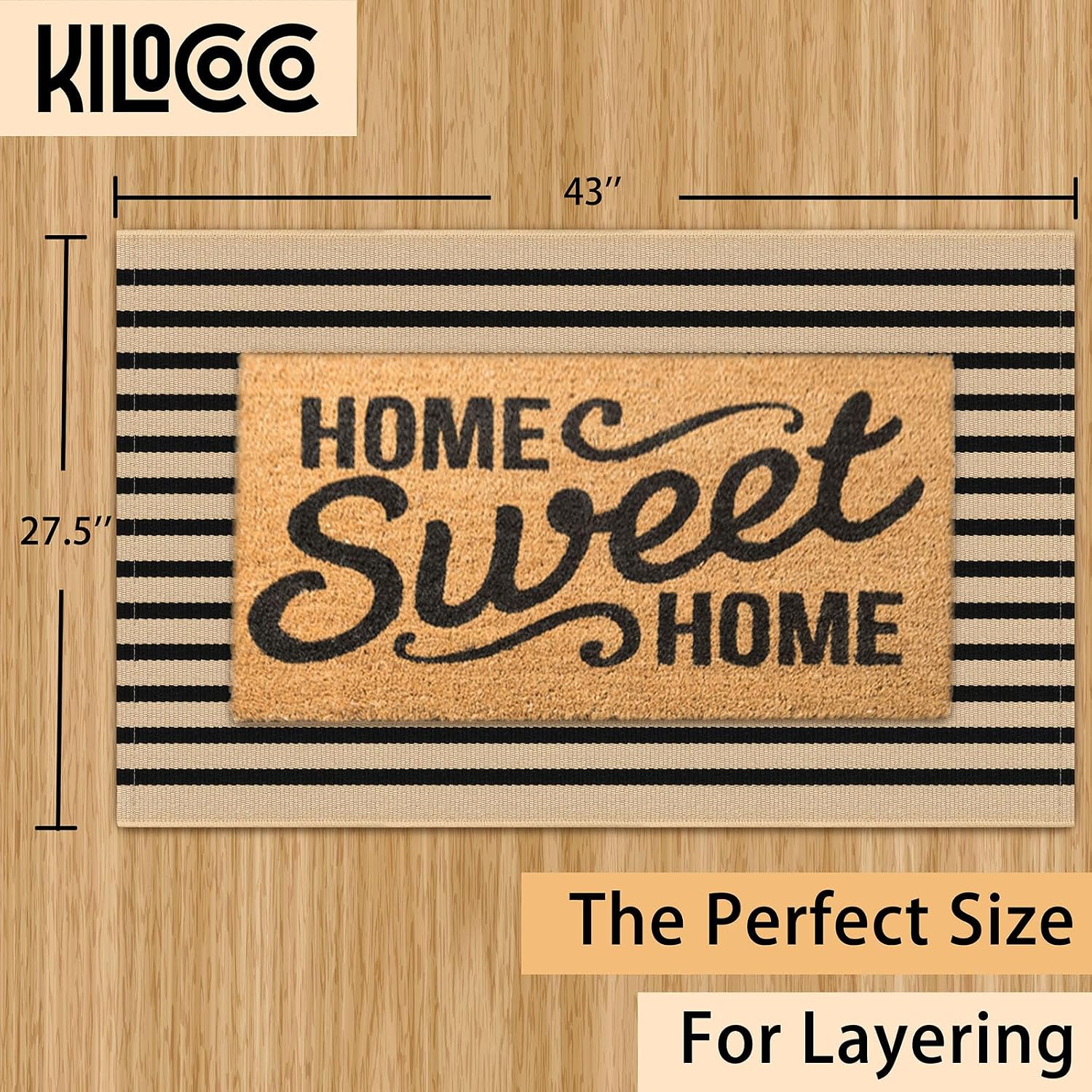 Thumbnail 1 de KILOCOCO Woven Rug, Brown and Black Striped Washable Door Mat