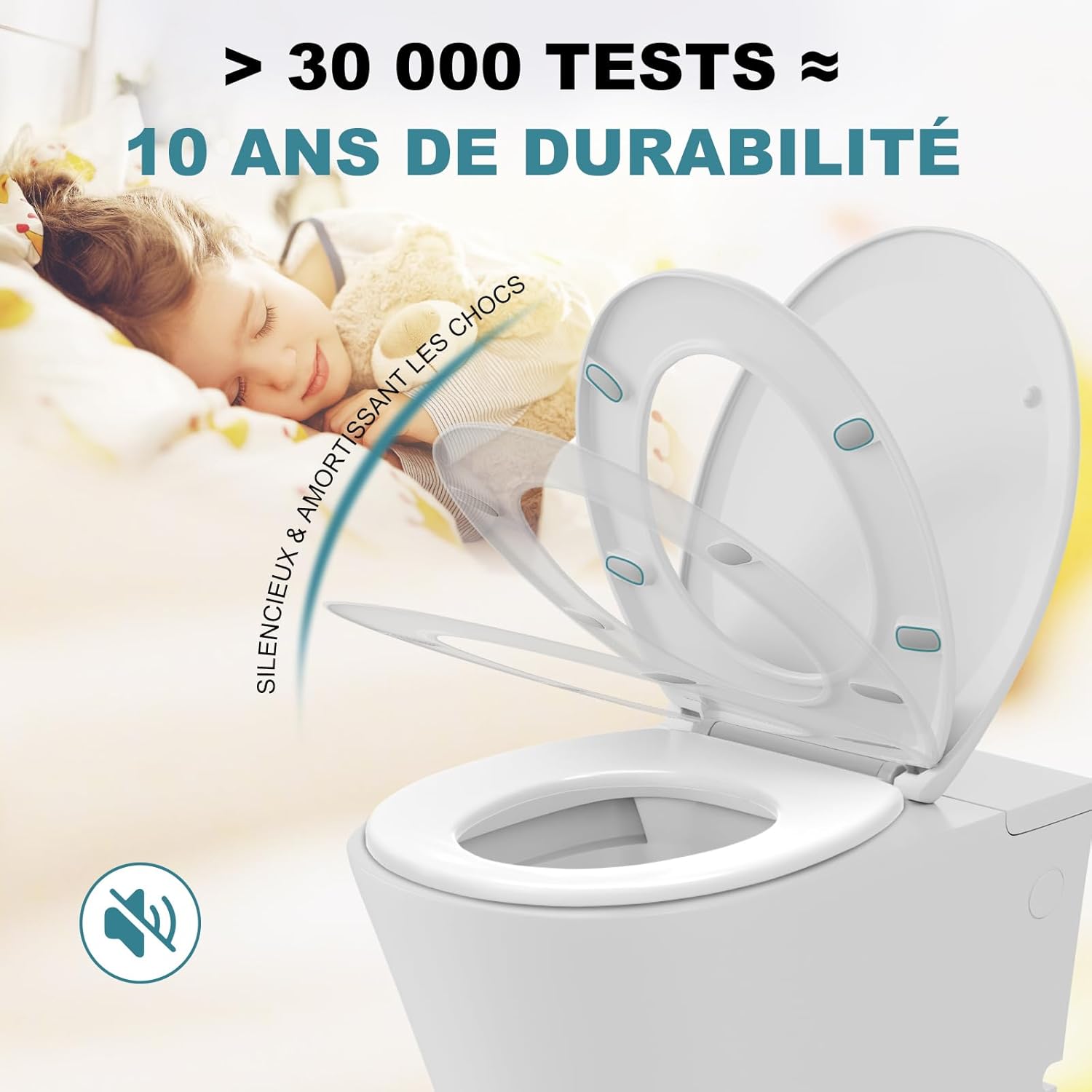 Detalle de MEEJEE Ovale Abattant WC avec Frein de Chute – Lunette de Toilette Blanc, Clipsable, Soft Close, Démontable et Facile à Installer