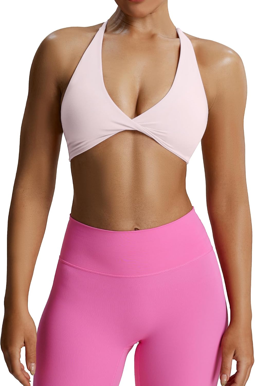 Detalle de Aoxjox Women's Sienna Twist Bra — Low-Impact Yoga and Studio Crop Tank