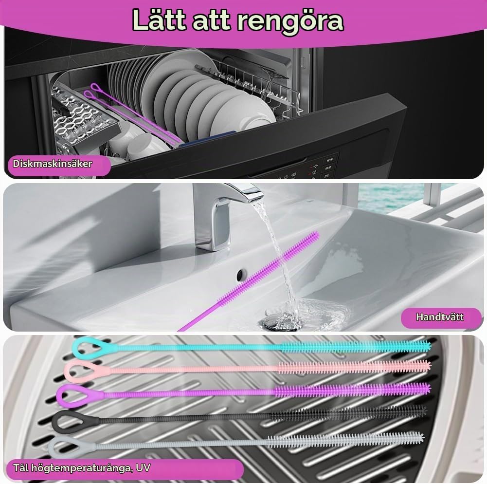 Detalle 1 de AYESY rengöringsborstar för sugrör i silikon, 250 mm, 6 och 9 mm