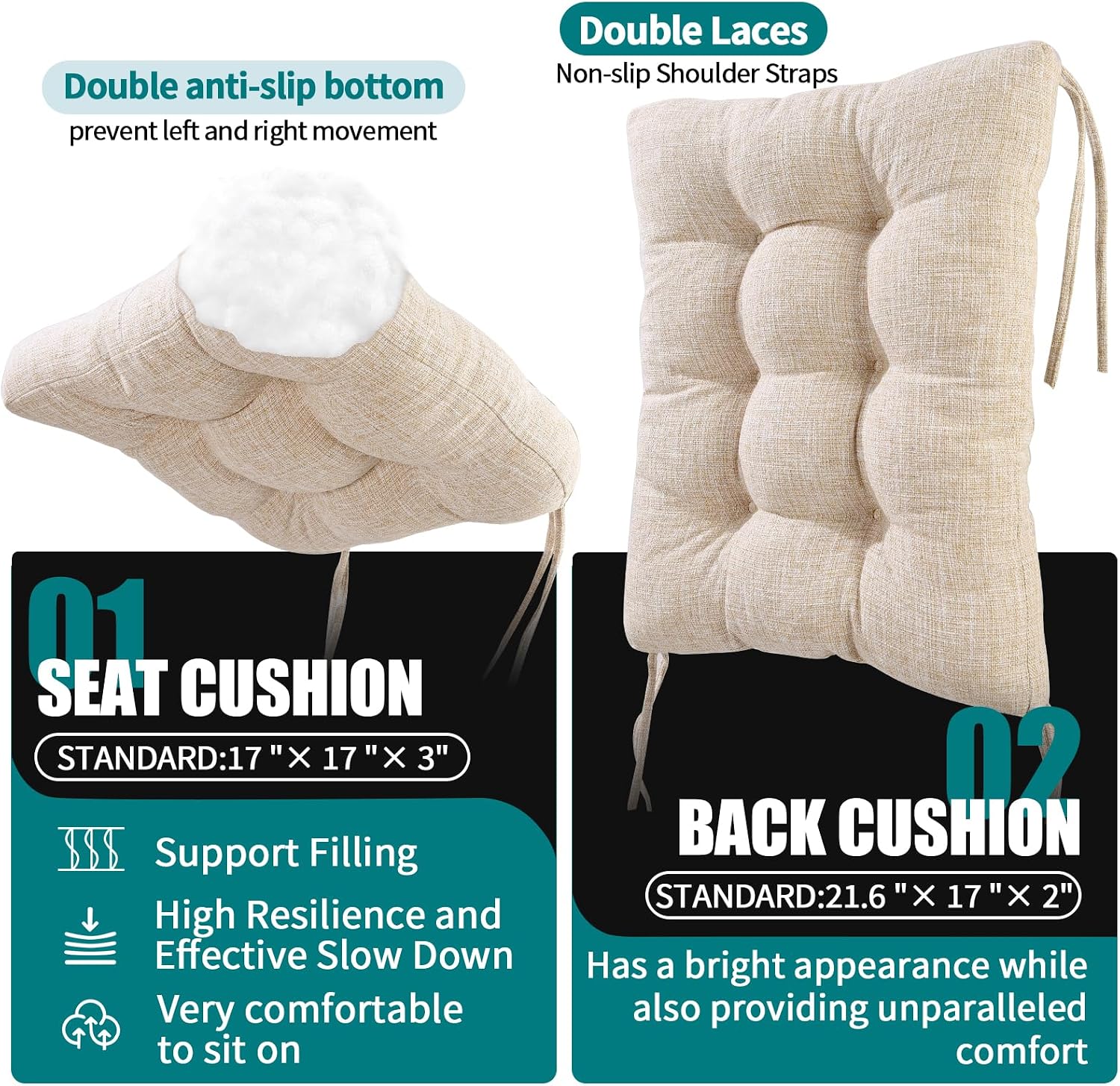 Detalle de SINOSSO Rocking Chair Cushion Set 17 x 17 Inches