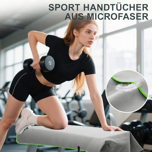 Thumbnail 6 de Jokisa Fitness Handtuch 2er Set – 120 x 50 cm, Mikrofaser mit Kapuze und versteckter Reißverschlusstasche (Hellgrau-Grün)