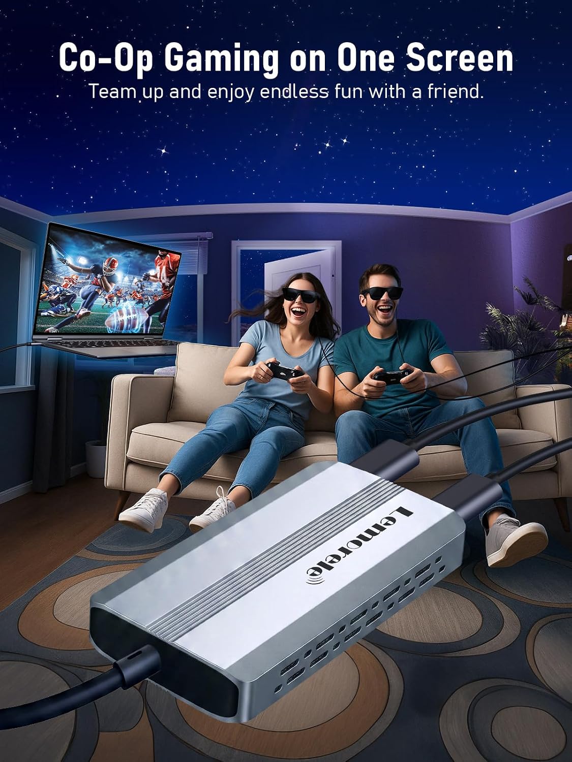Thumbnail 1 de Lemorele TCA520A USB-C Video Splitter, Dual 4K@60Hz, 100W PD