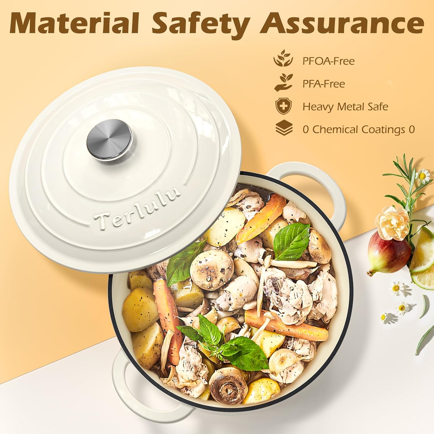 Thumbnail 5 de Cream White 26cm 4.75L Dutch Oven for Braising 🍲