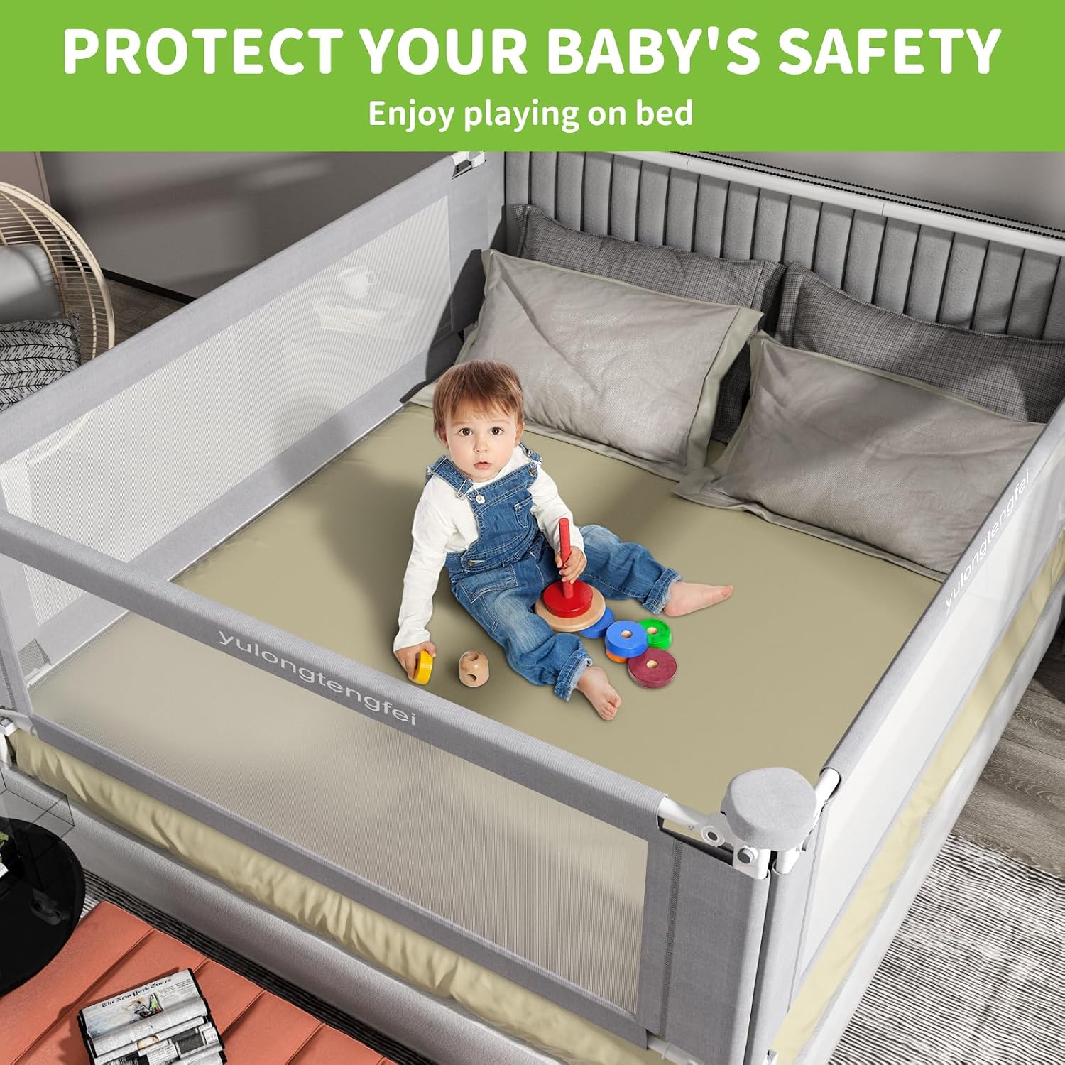 Thumbnail 6 de Novalithic 3-Piece Queen Size Bed Rail for Toddlers: Adjustable, Safe, and Easy Access