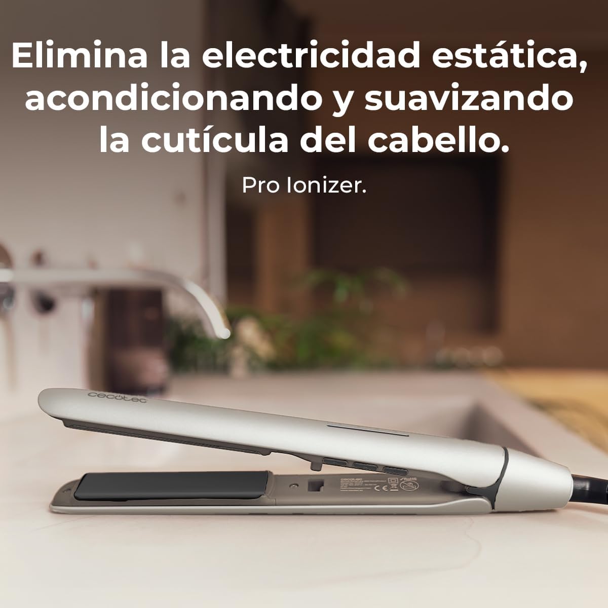 Detalle 2 de Cecotec Fer à Lisser Étroit Lisse 880 HidraProtect – 48W, Kératine, Argan et Pro Ionizer